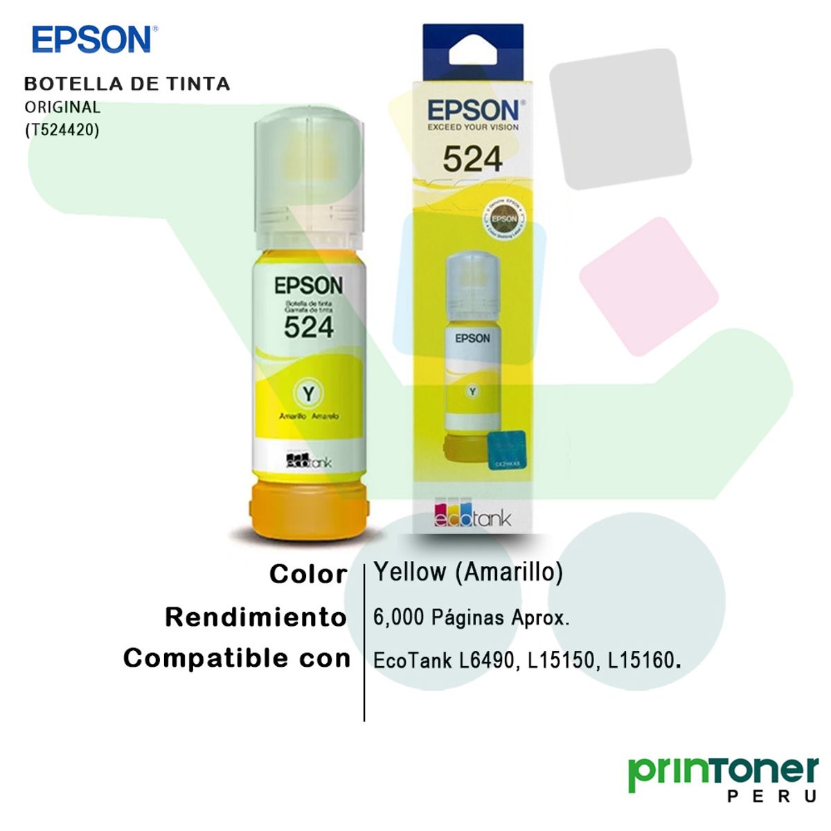 EPSON - Tinta Epson T524 T524420 Yellow Botella de 70ml L15150 L15160