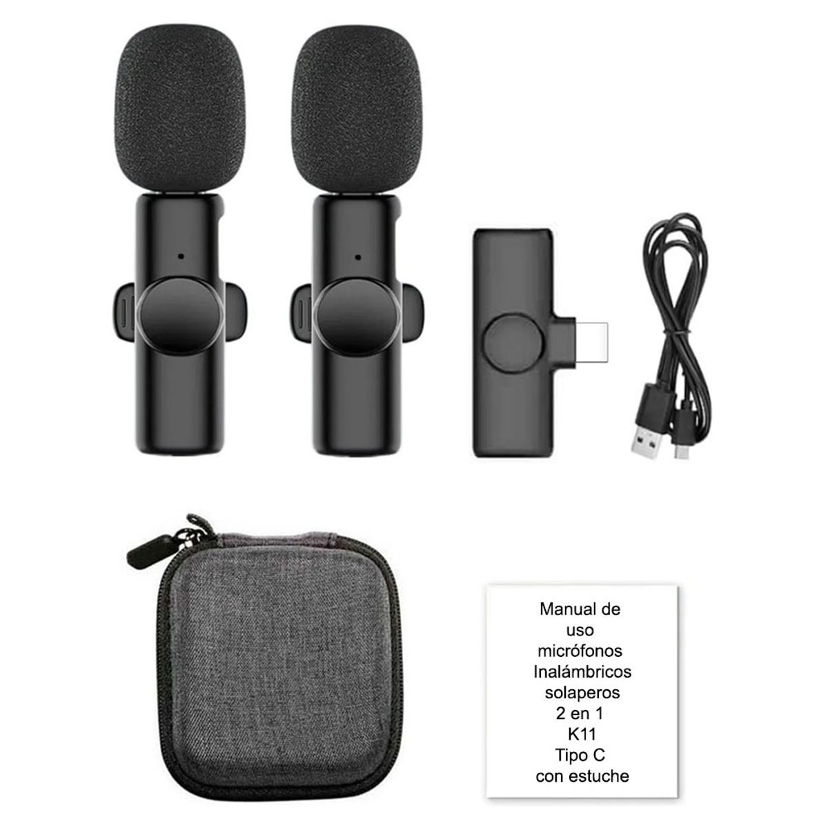 NANOTRON TECHNOLOGIES - Micrófonos Inalámbricos Solaperos 2 en 1 K11 Tipo C con estuche