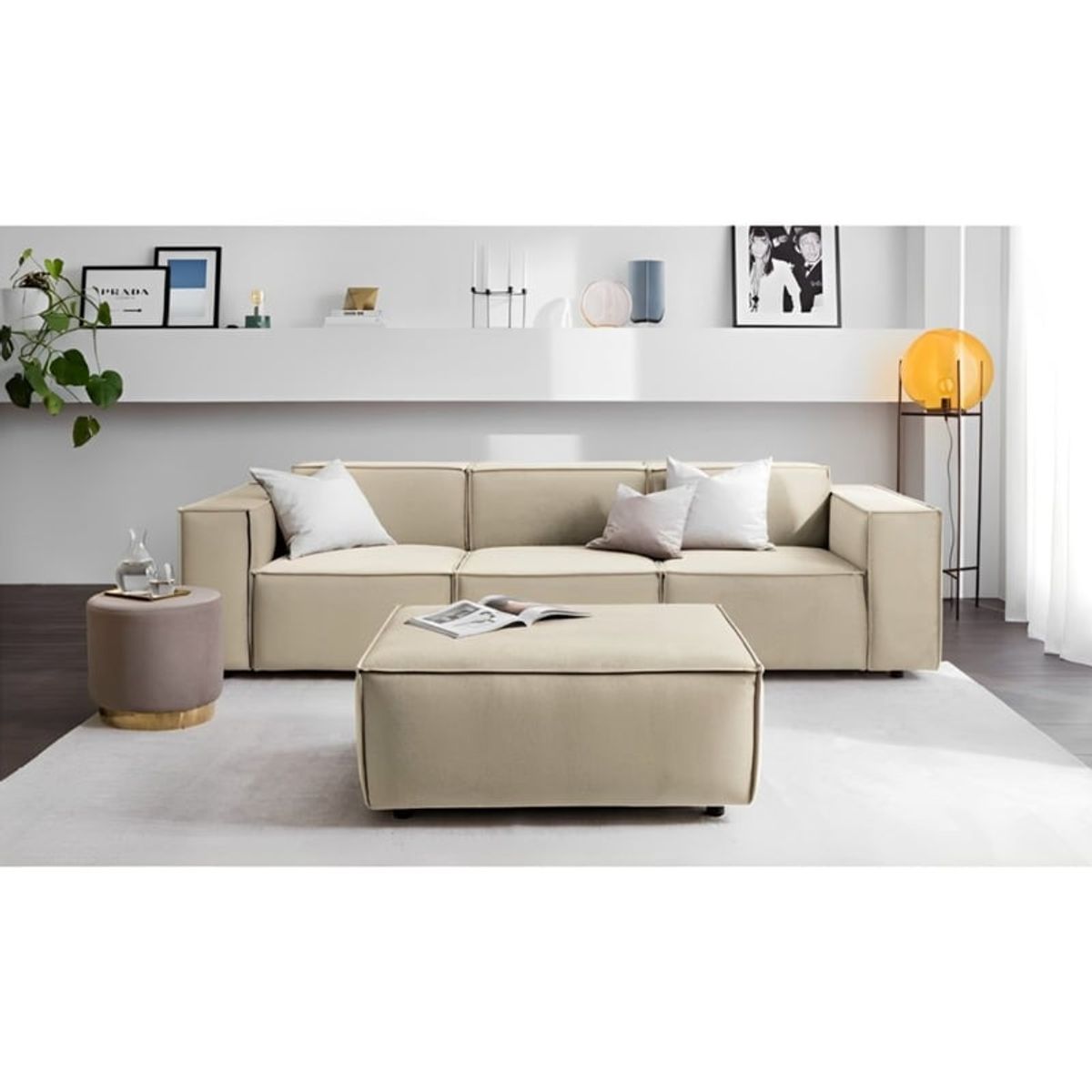 GENERICO - SECCIONAL ROMA 3 CUERPOS  -BEIGE - 3 COJINES DE REGALO