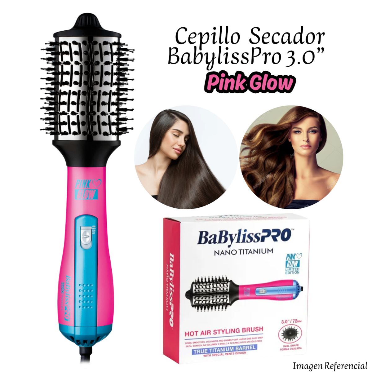 Babyliss Pro - Cepillo Secador de Aire Caliente BaBylissPRO 72mm Fucsia Glow
