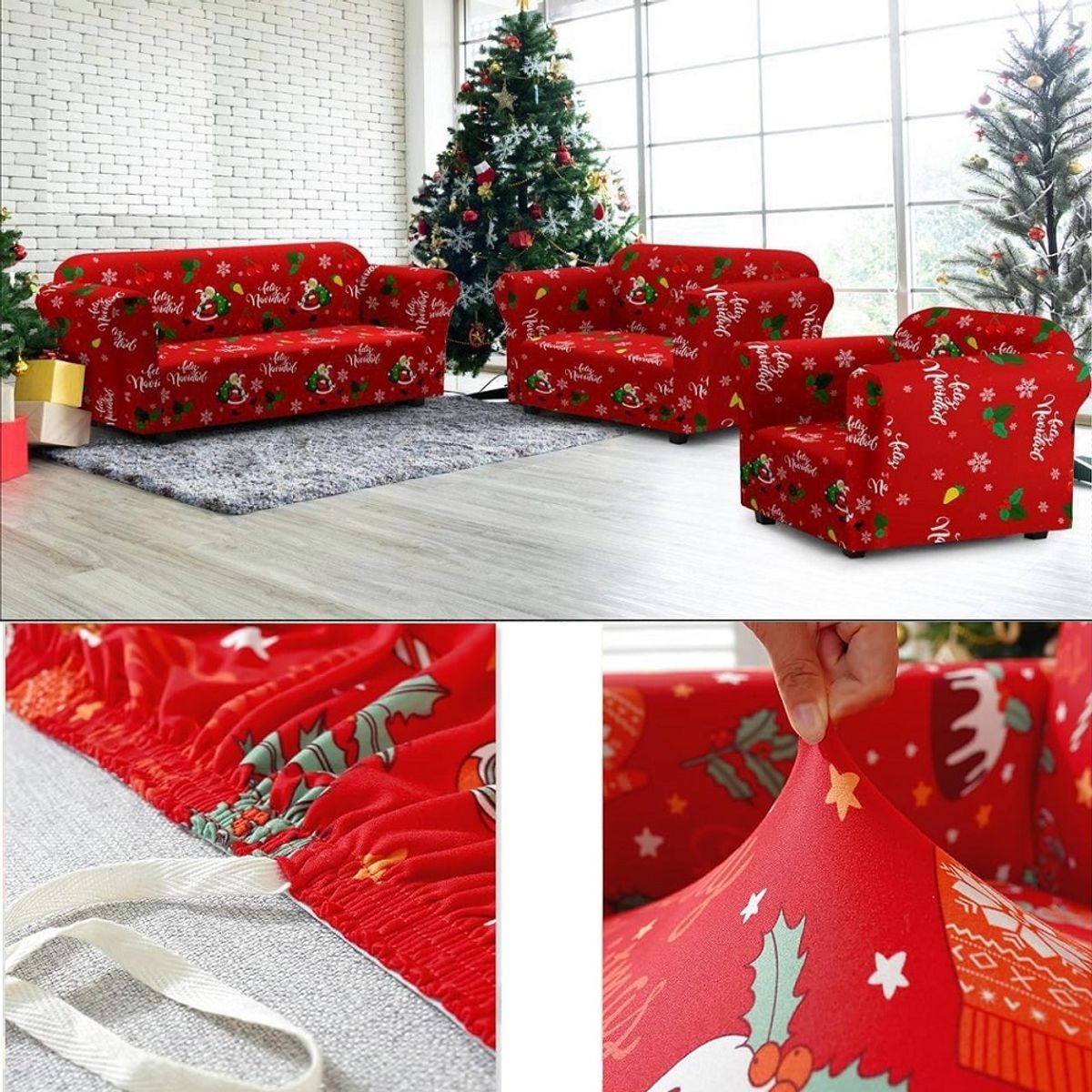GENERICO - Fundas para sofa cobertores de muebles set 3-2-1 Pzs navideños