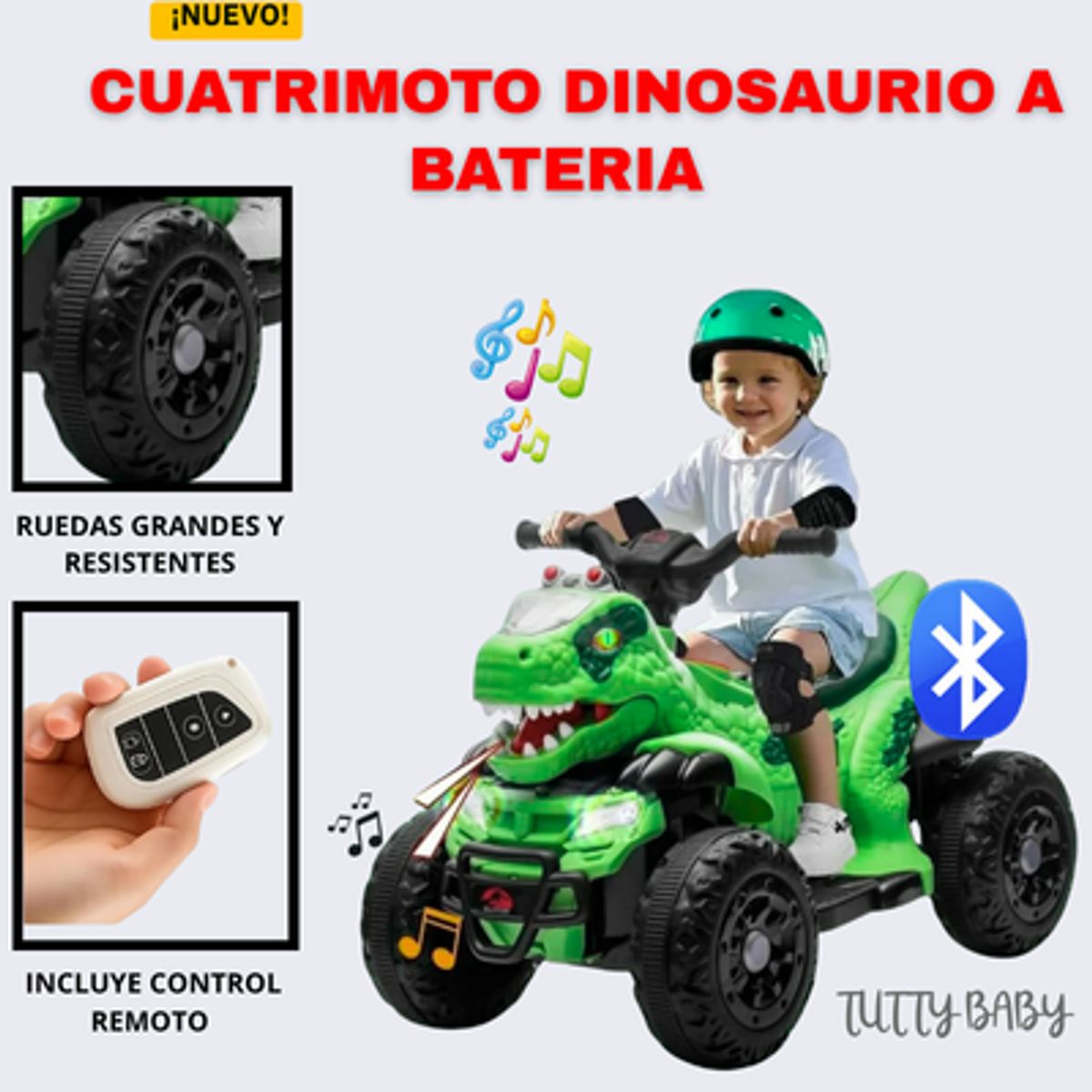 EBABY - CUATRIMOTO DINOSAURIO REX A BATERIA PARA NIÑOS CON CONTROL REMOTO - VERDE