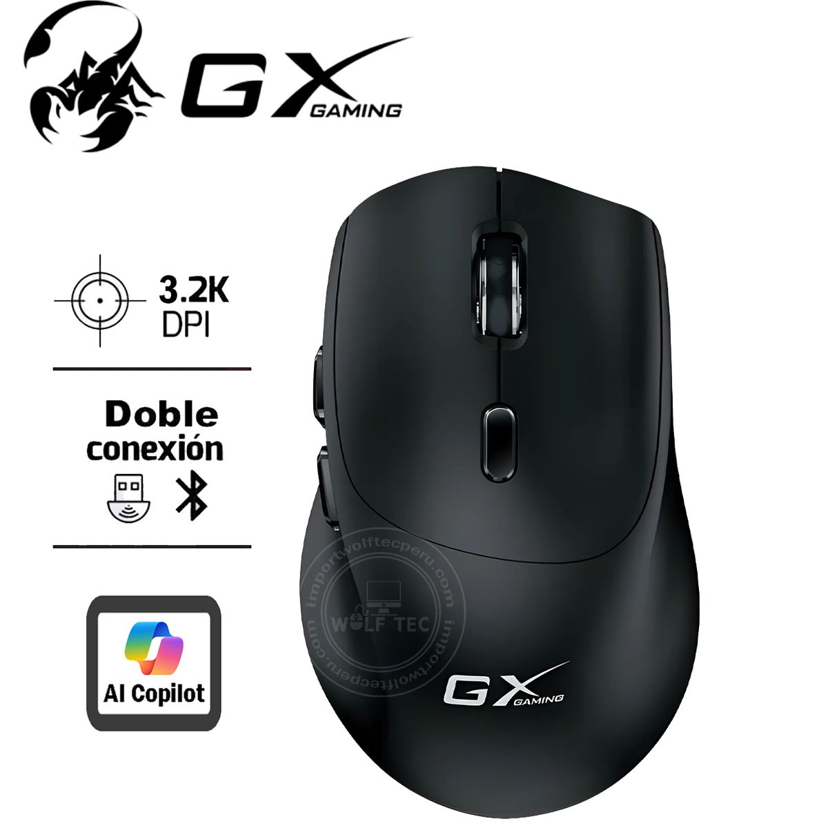 GENIUS GX - MOUSE GENIUS GX SCORPION M8100 AI COPILOT WIRELESS/BT 3200 DPI 6-BOT BLACK