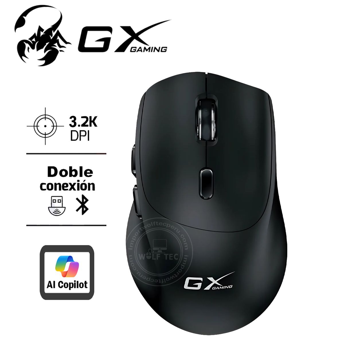 GENIUS GX - MOUSE GENIUS GX SCORPION M8100 AI COPILOT WIRELESS/BT 3200 DPI 6-BOT BLACK