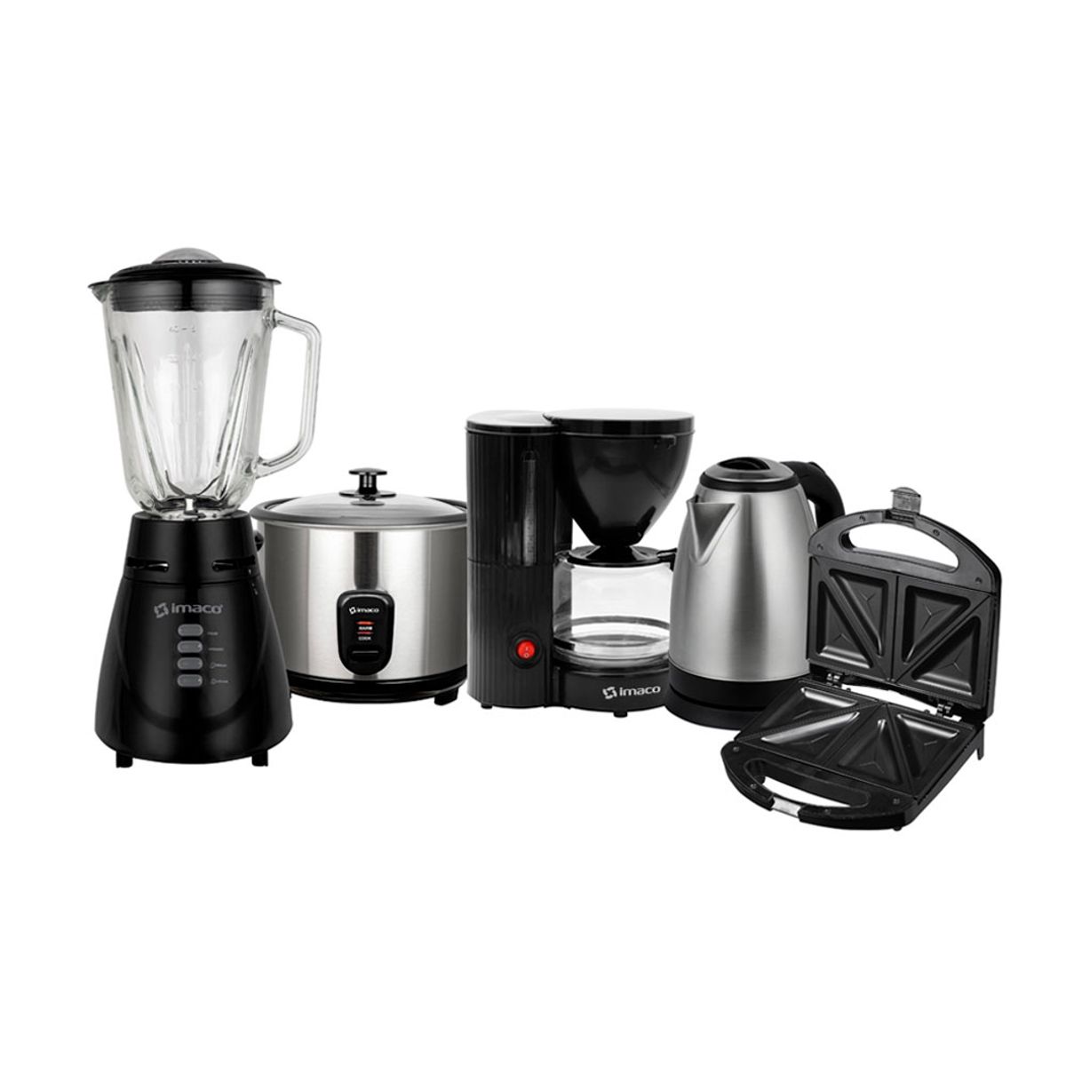 IMACO - Combo Licuadora Imaco+ Arrocera+Hervidor+Sandwich+Cafetera