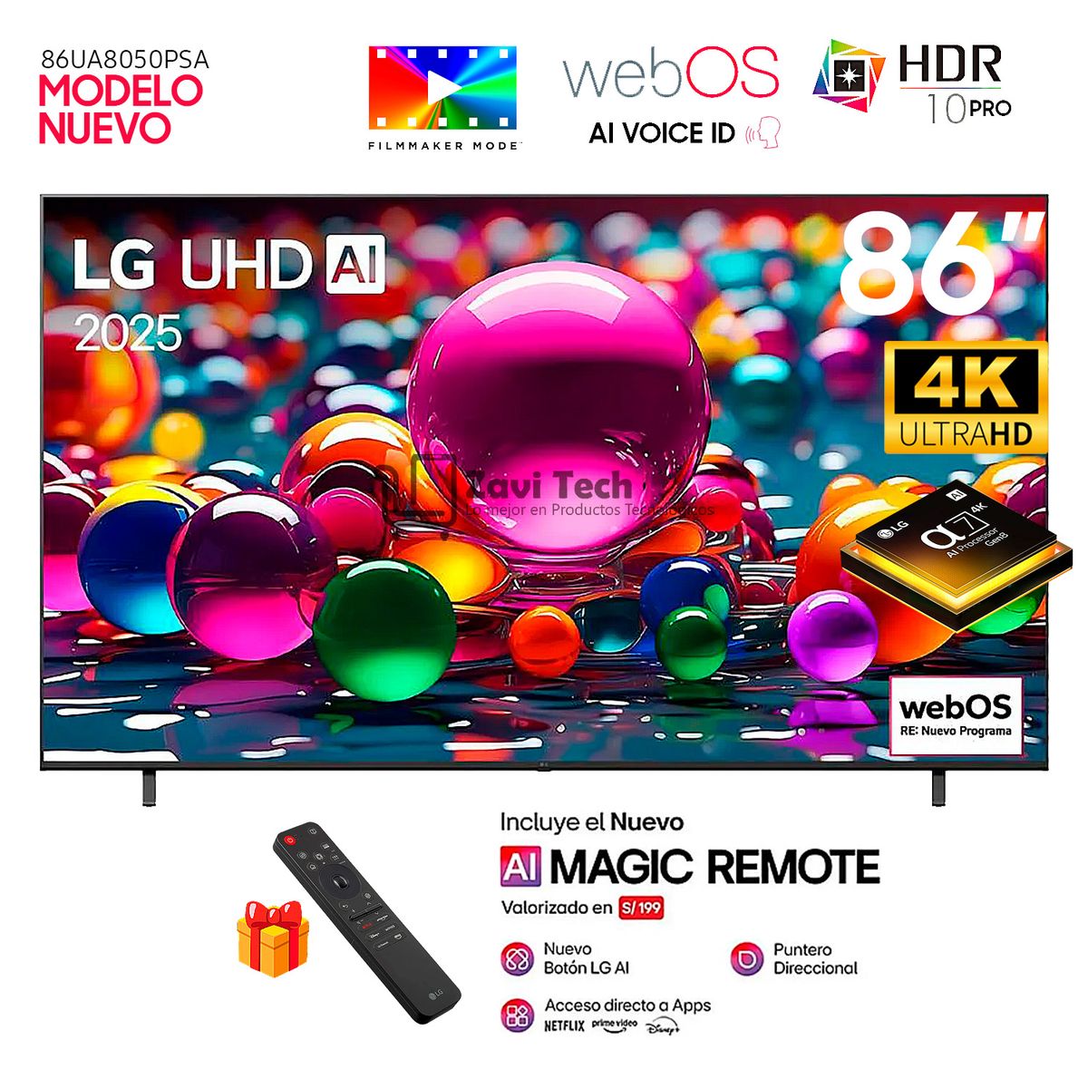 LG - Televisor LG 86” UHD 4K ThinQ AI 86UA8050PSA Smart TV 2025