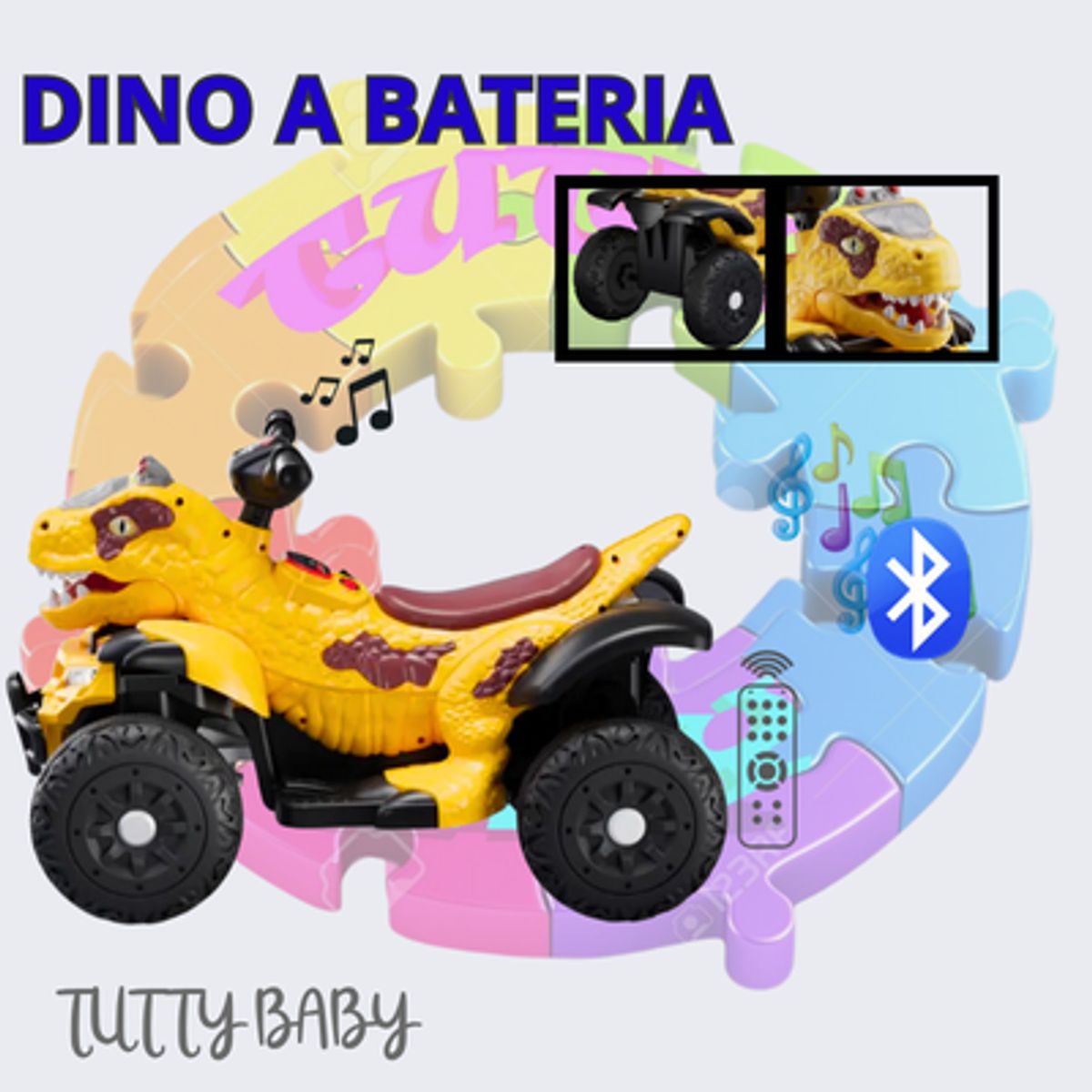 EBABY - CUATRIMOTO DINOSAURIO REX A BATERIA PARA NIÑOS CON CONTROL REMOTO -  AMARILLO