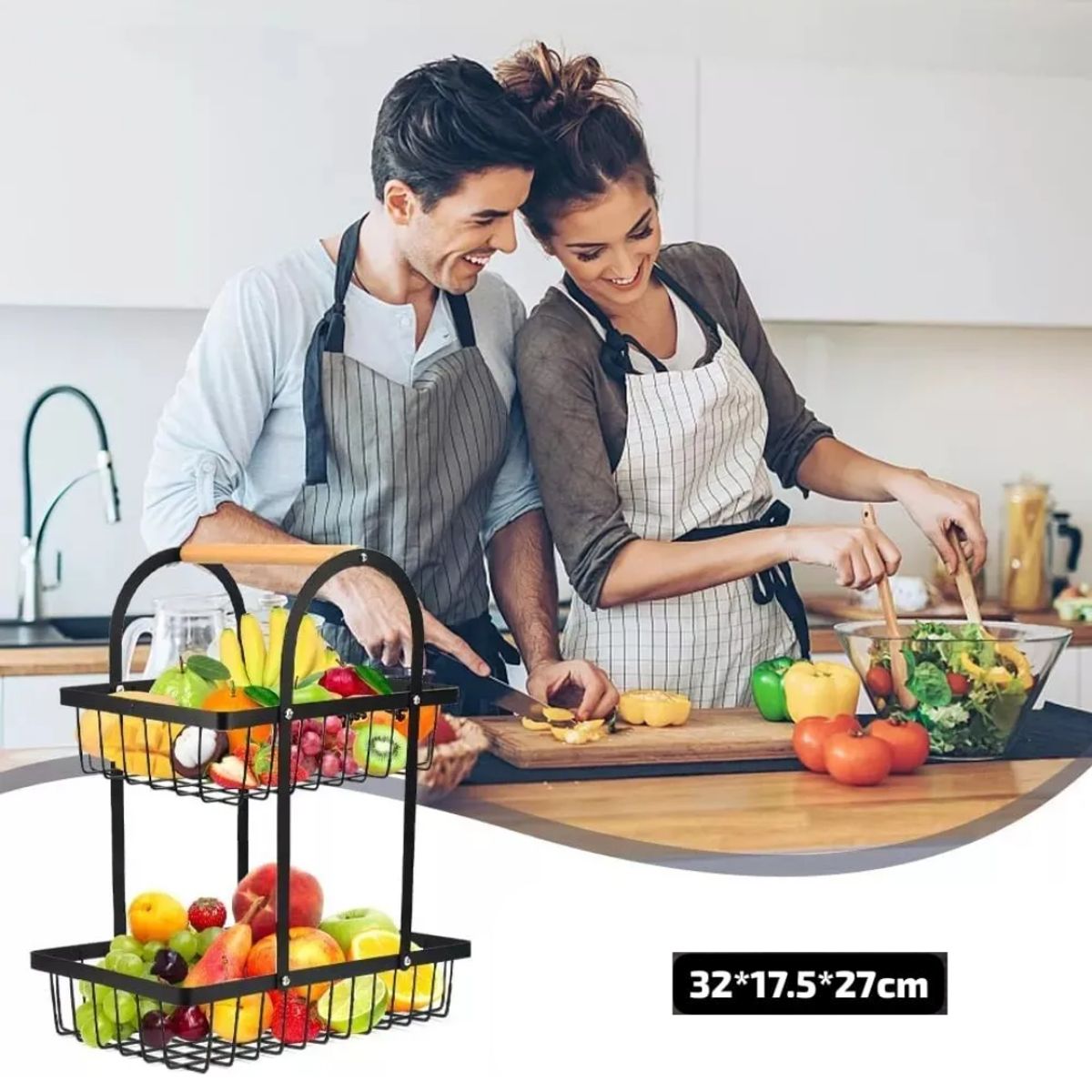 INSPIRA MARKET - Organizador para Frutas y Verduras Frutero Cesta 2 Niveles