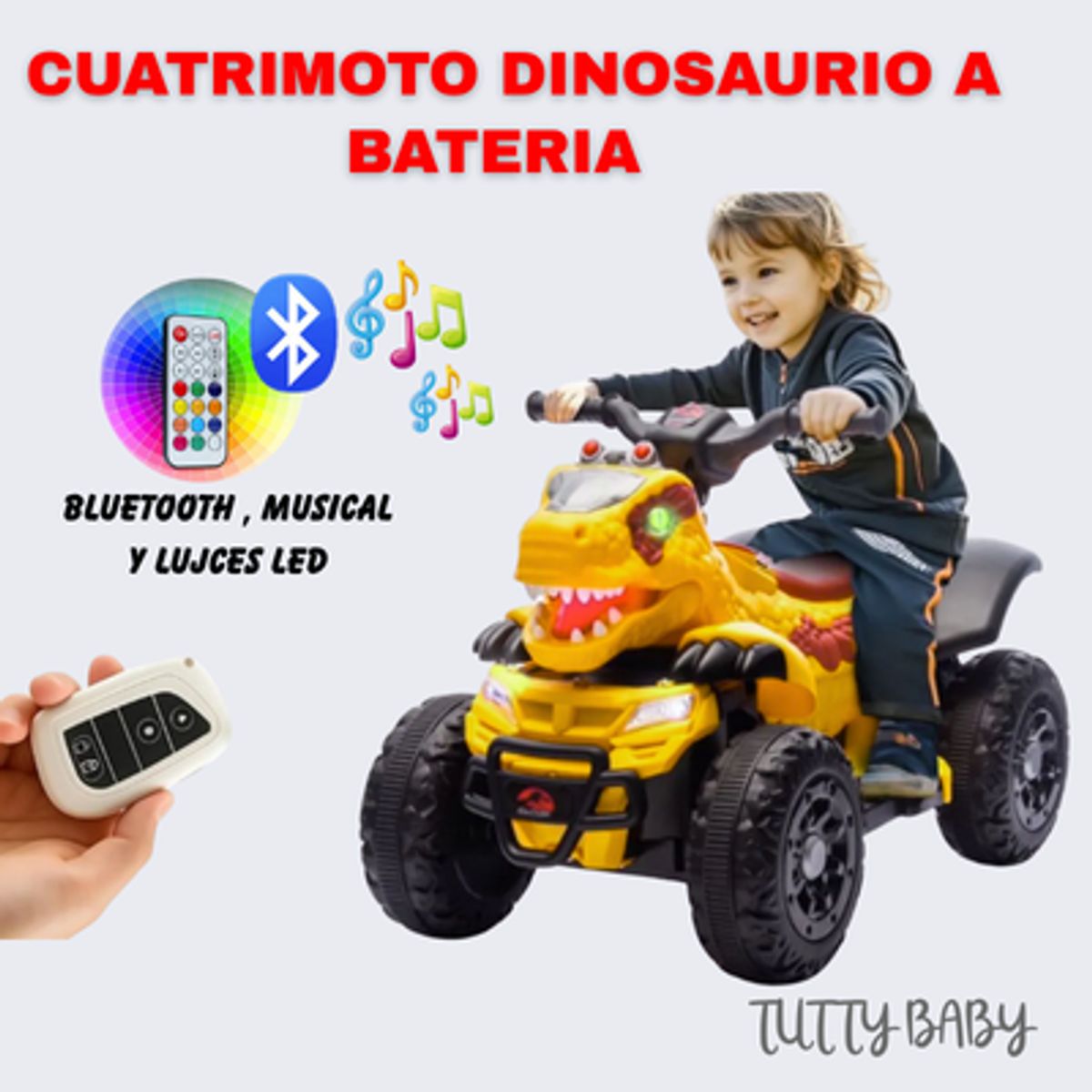 EBABY - CUATRIMOTO DINOSAURIO  REX  A BATERIA PARA NIÑOS CON CONTROL REMOTO - AMARILLO