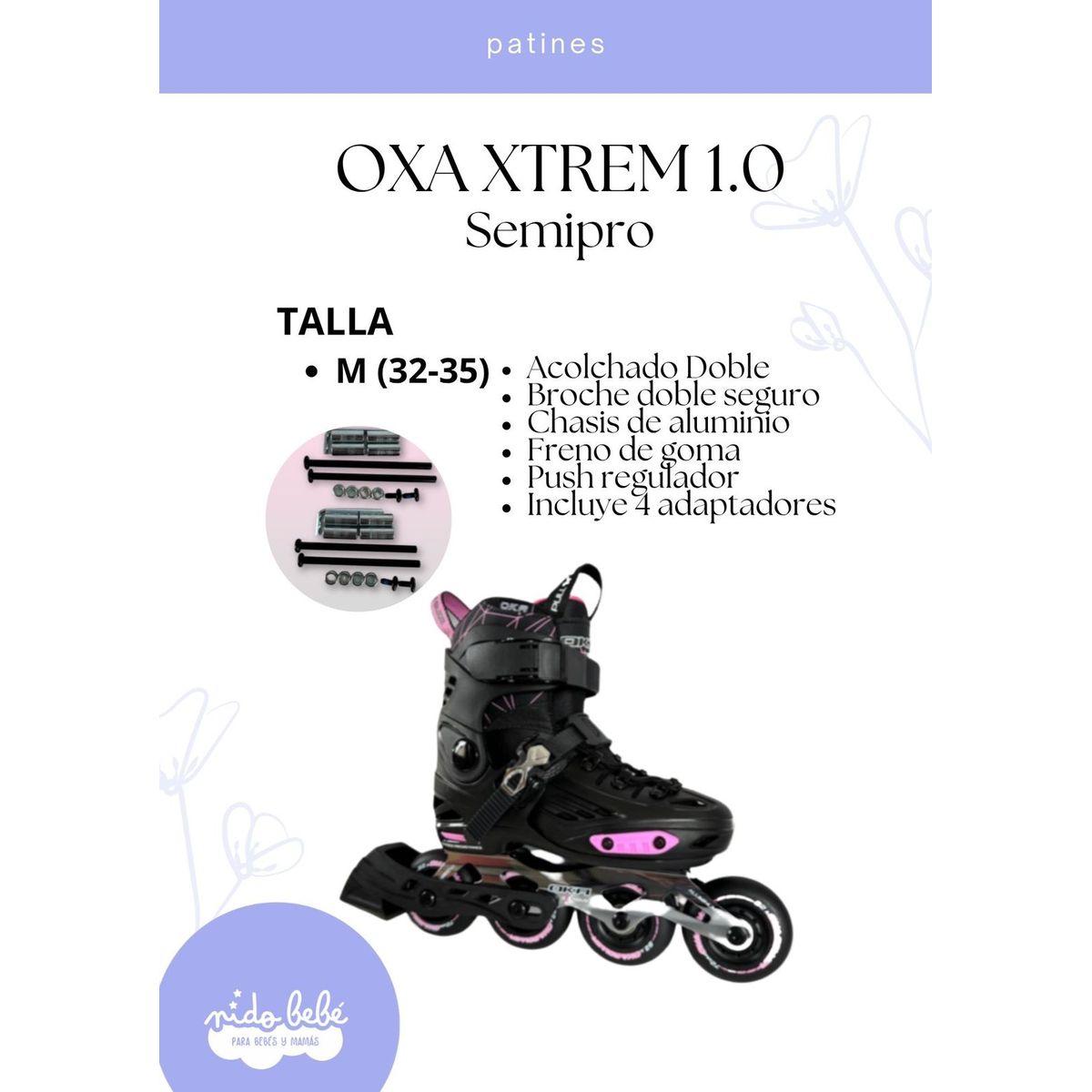 OKA - PATIN LINEAL OXA XTREMN 1.0 SEMIPRO ROSADO M (32 a 35)