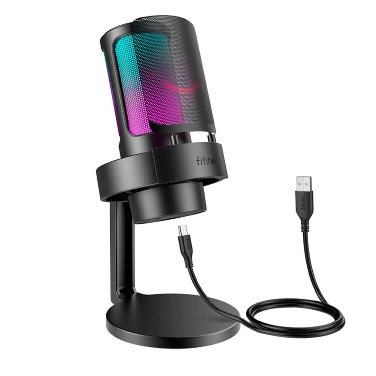 FIFINE - Micrófono Gamer Fifine A8 Black Condensador USB RGB Mute y Monitoreo
