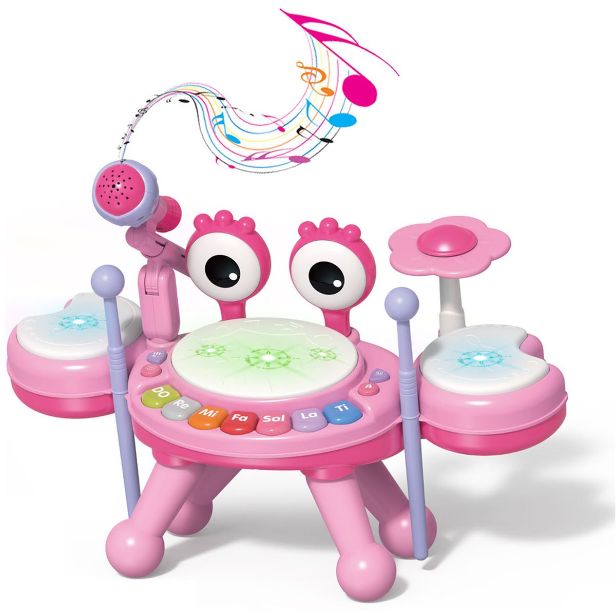 GENERICO - Juguete Sonajero Cangrejo 3 en 1 Tambor  Piano y Silbato Pink