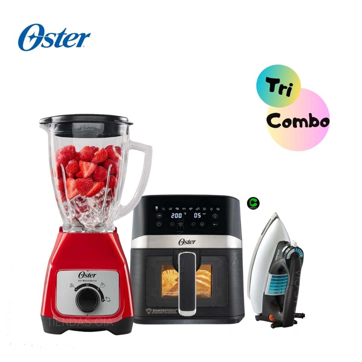 OSTER - Tricombo Oster Licuadora BLSTKAGRRD - Freidora 4L y Plancha
