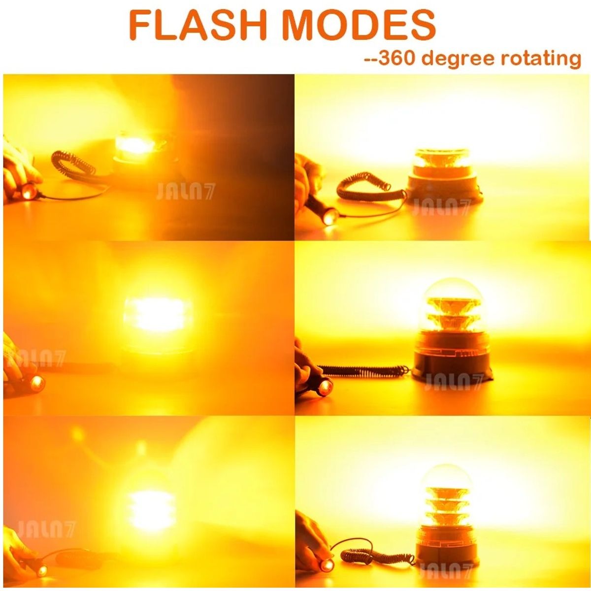JET - Baliza LED de Advertencia 12V Ámbar IP65 con 12 Chips Led y Rotación de 360 Grados