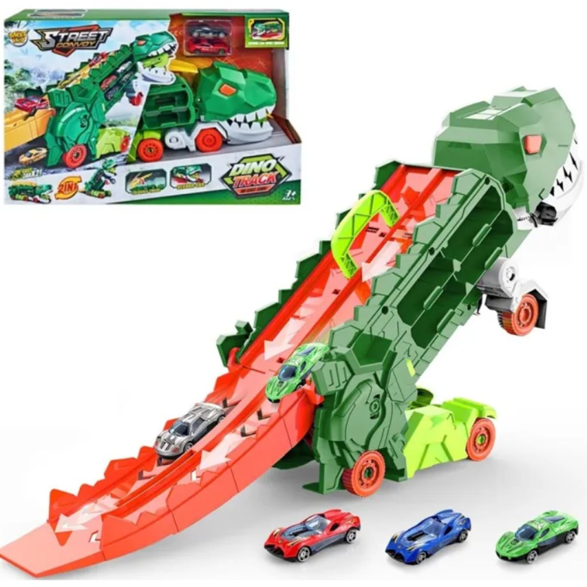 GENERICO - Camión Dinosaurio Pista Transformable 3 En 1 Multicolor