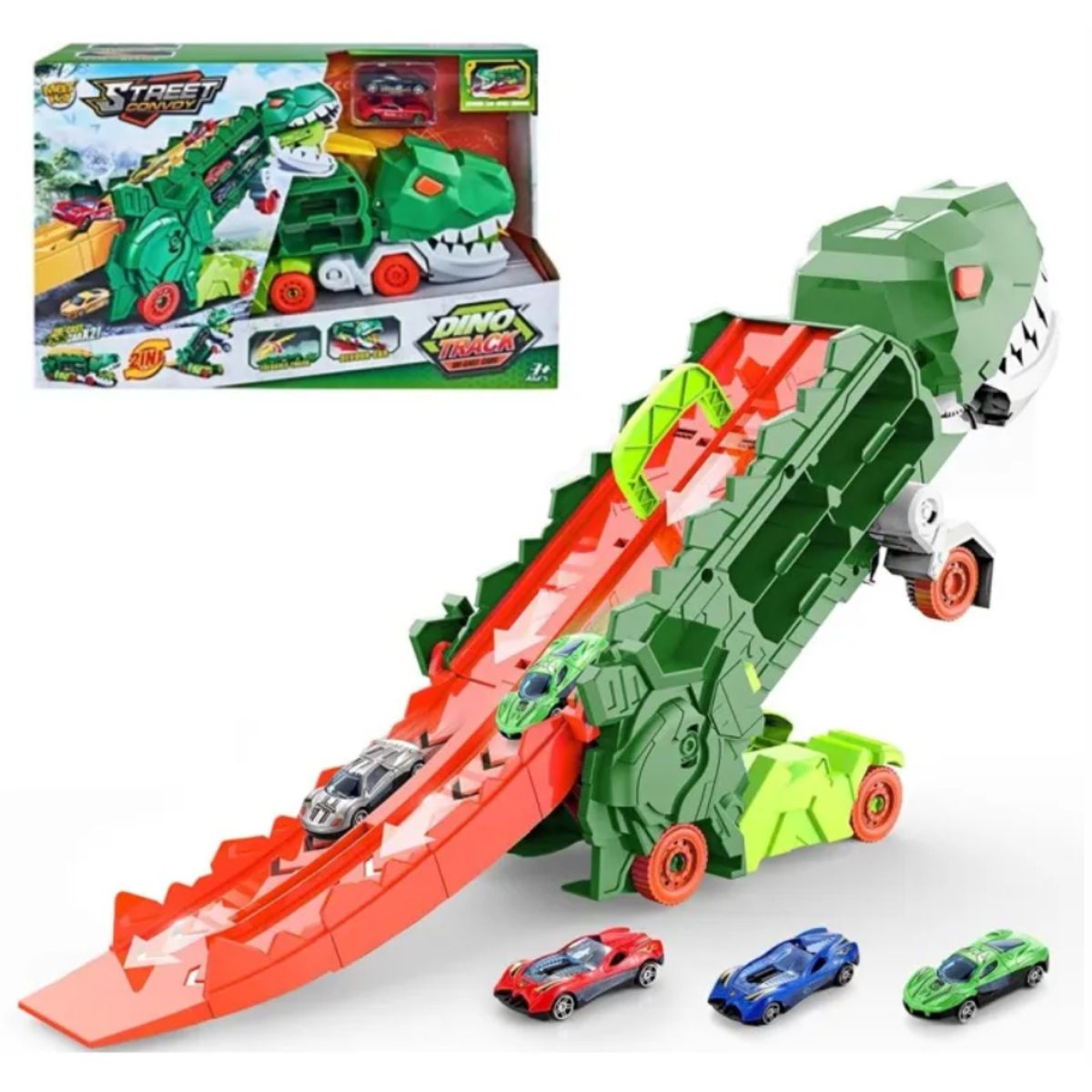 GENERICO - Camión Dinosaurio Pista Transformable 3 En 1 Multicolor