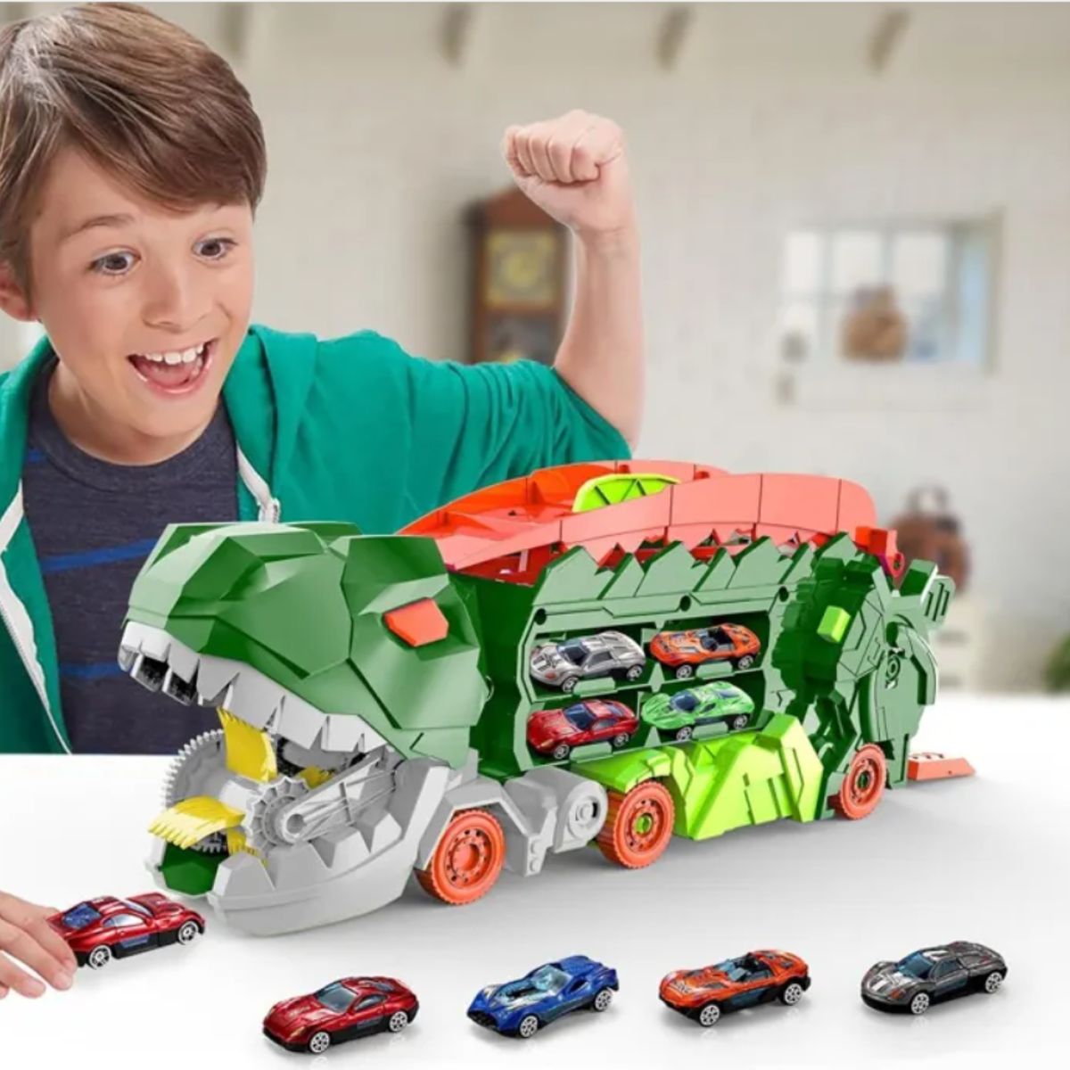 GENERICO - Camión Dinosaurio Pista Transformable 3 En 1 Multicolor