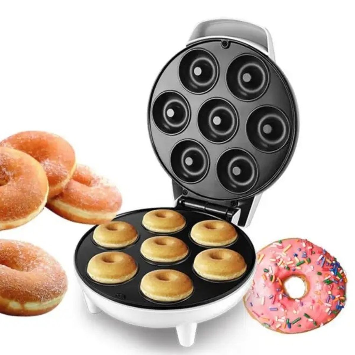 GENERICO - Máquina para Mini Donas Eléctrica - Antiadherente y Rápida – 7 Donas por Lote
