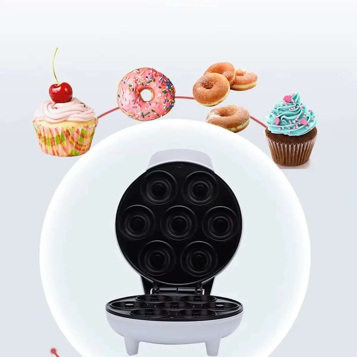 GENERICO - Máquina para Mini Donas Eléctrica - Antiadherente y Rápida – 7 Donas por Lote