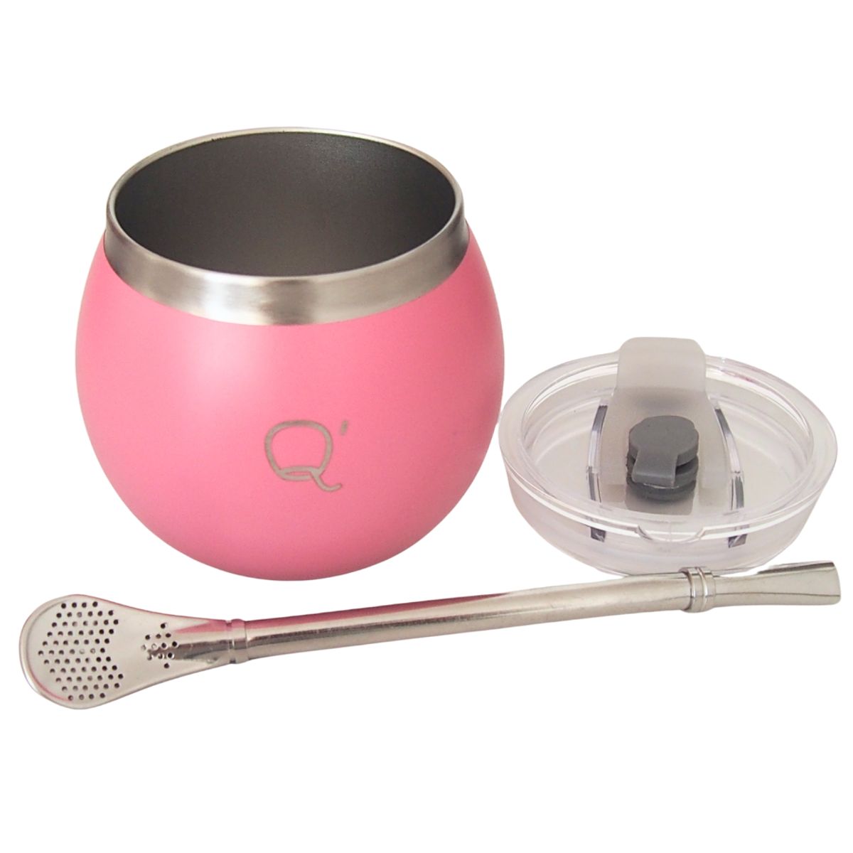 GENERICO - Mate Matero Mini Ball Acero Inoxidable Rosa con Bombilla