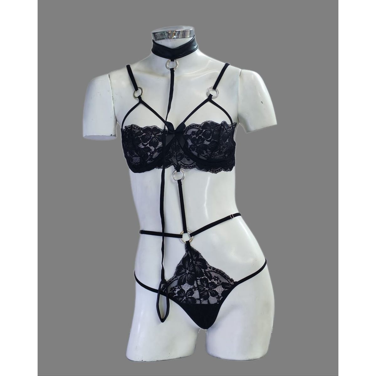 GENERICO - Boddy  Lenceria  Encaje Mujer RIHANNA  con collar DeAlcoba