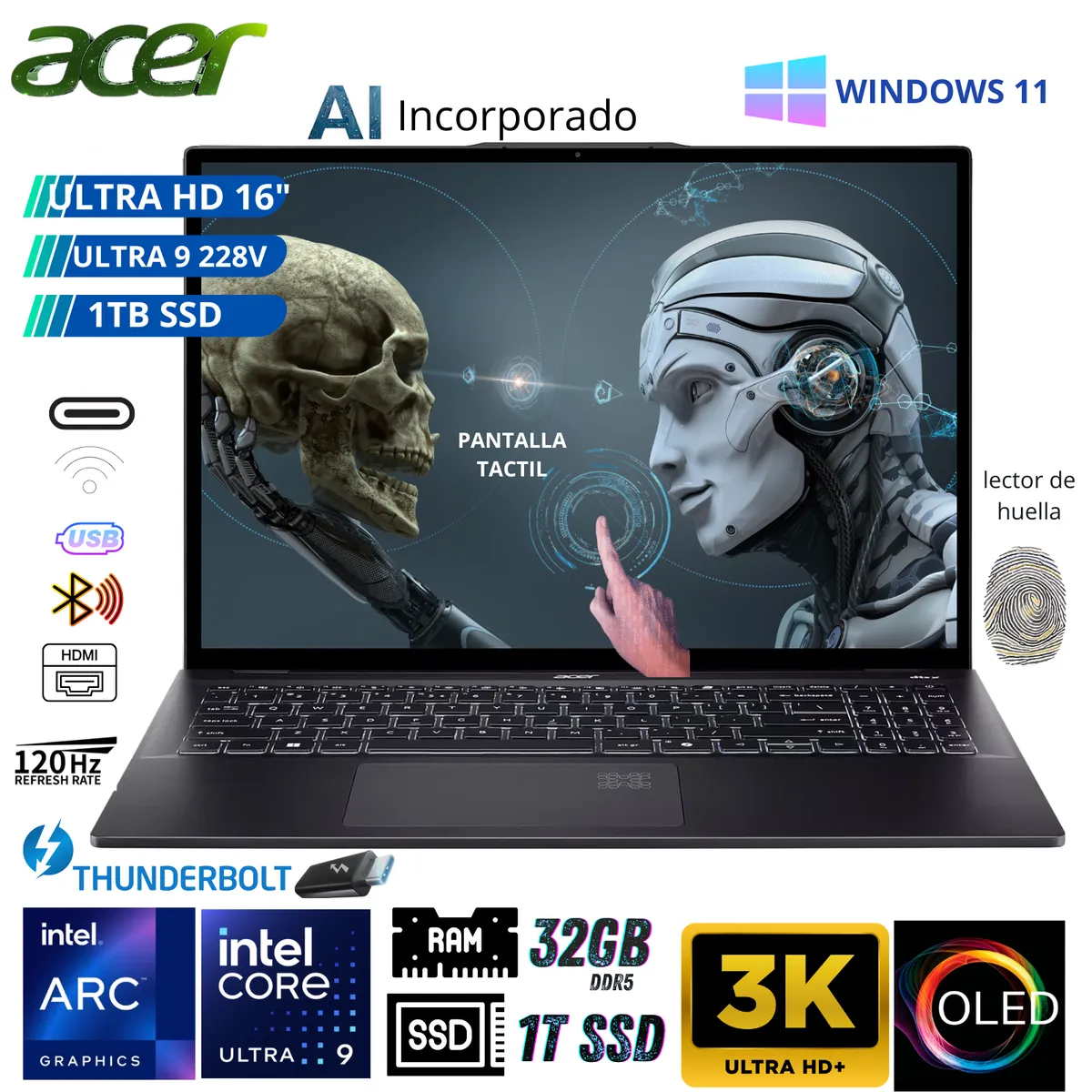 ACER - Laptop Acer Ultra 9 288V - Laptop Profesional con IA • OLED 16” • 32GB + 1TB.