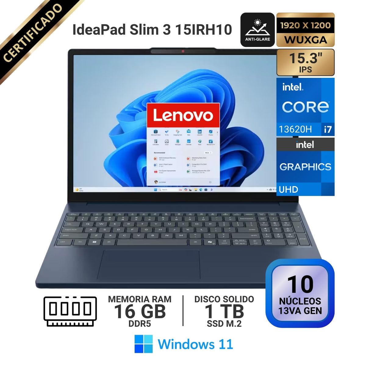 LENOVO - Laptop Lenovo IdeaPad Slim 3 15IRH10, 15.3" WUXGA IPS, Core i7 13620H, RAM 16GB, SSD 1 TB, Win 11