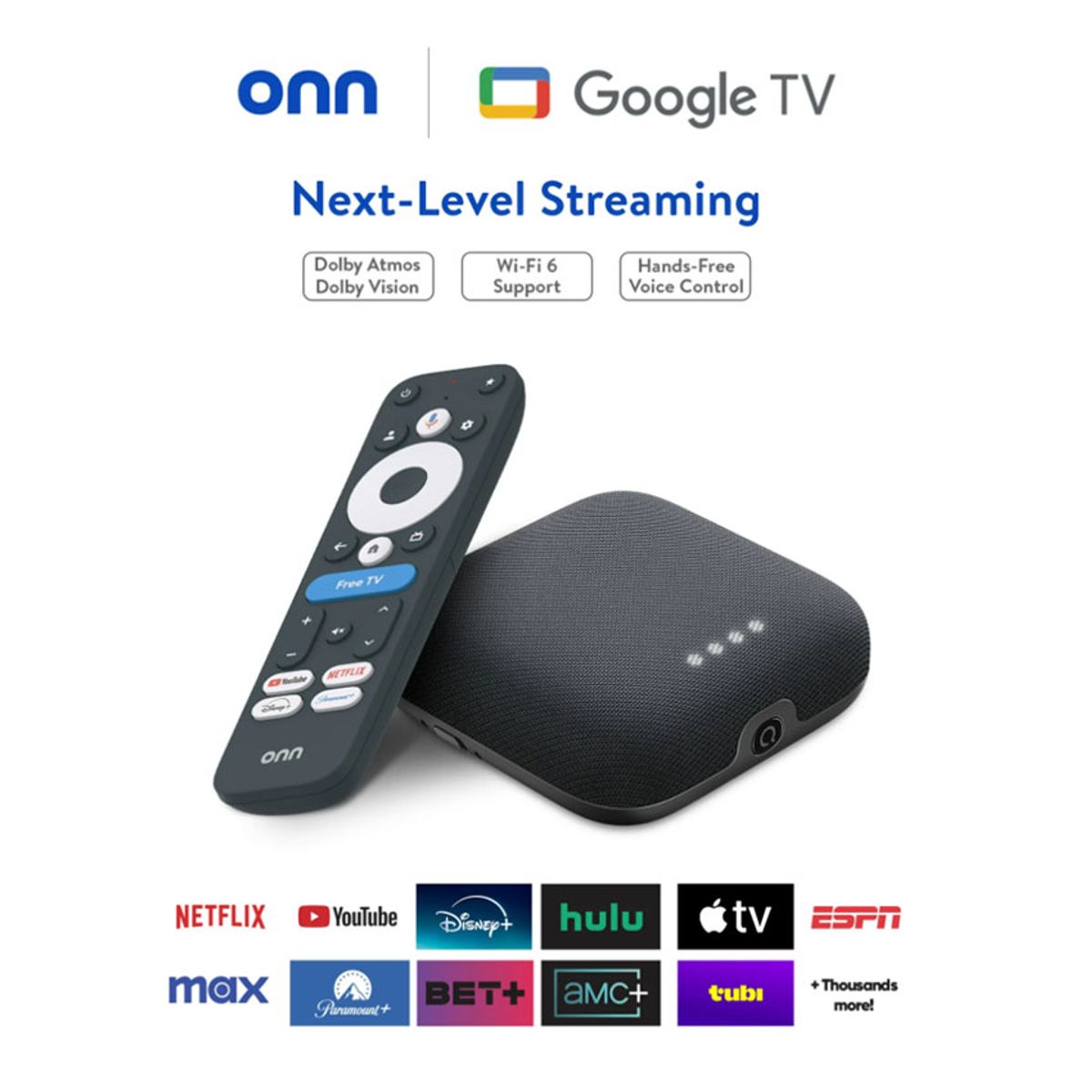 ONN - onn 4K Pro UHD Streaming Box 32GB, 3GB RAM Chromecast Google TV Wi-Fi 6