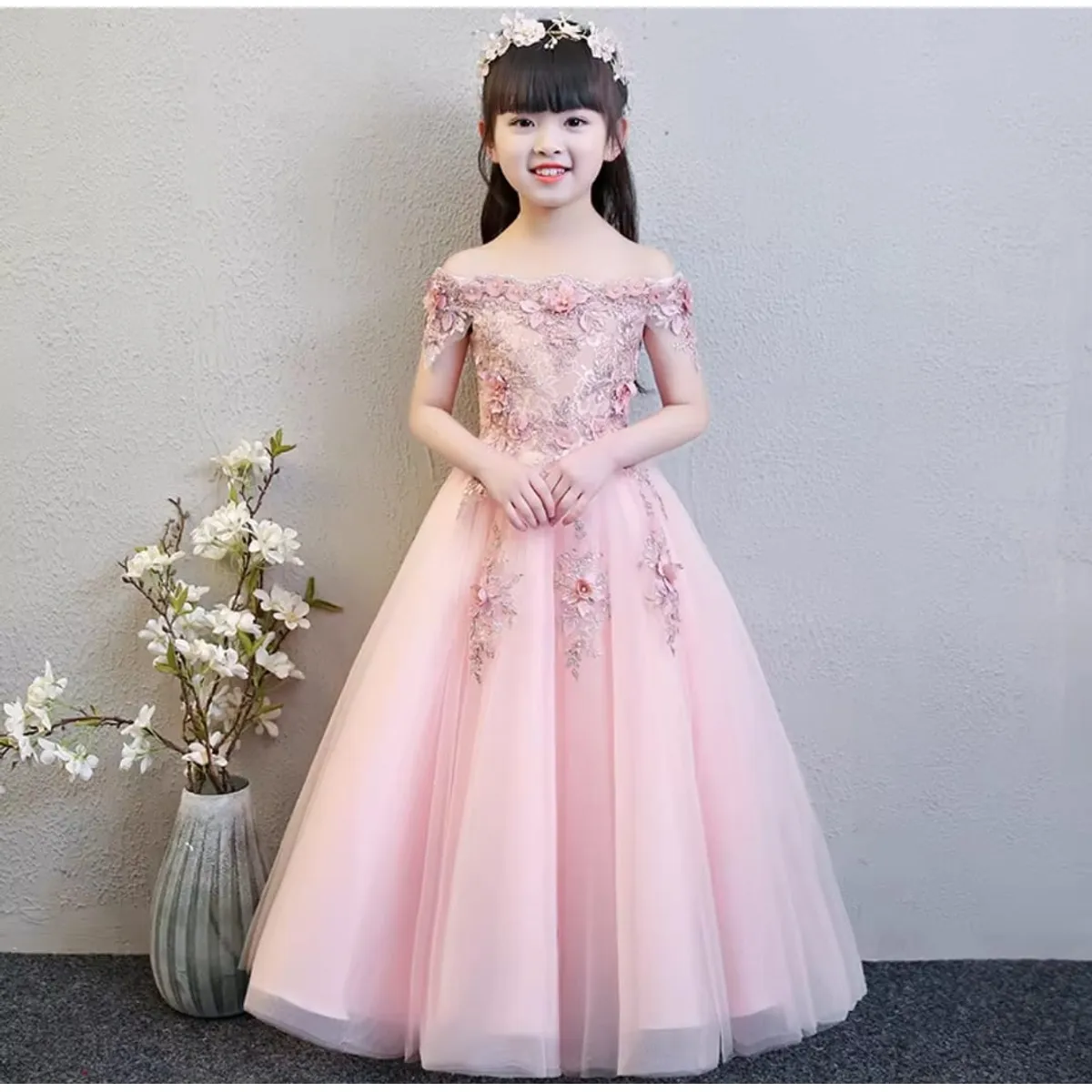 GENERICO - Vestido Niña Princesa Rosa Nude Talla 8