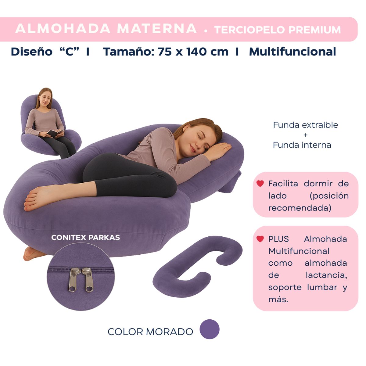 GENERICO - ALMOHADA EMBARAZO I DISEÑO C I COLOR MORADO