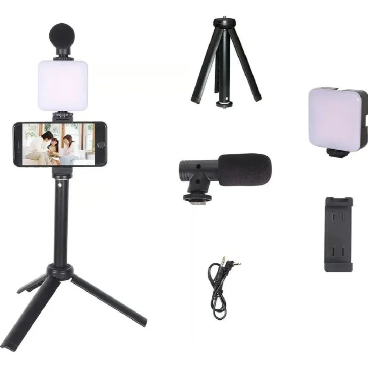 OEM - Mini Kit De Grabación Micrófono Luz Led Trípode MOD Ay-49