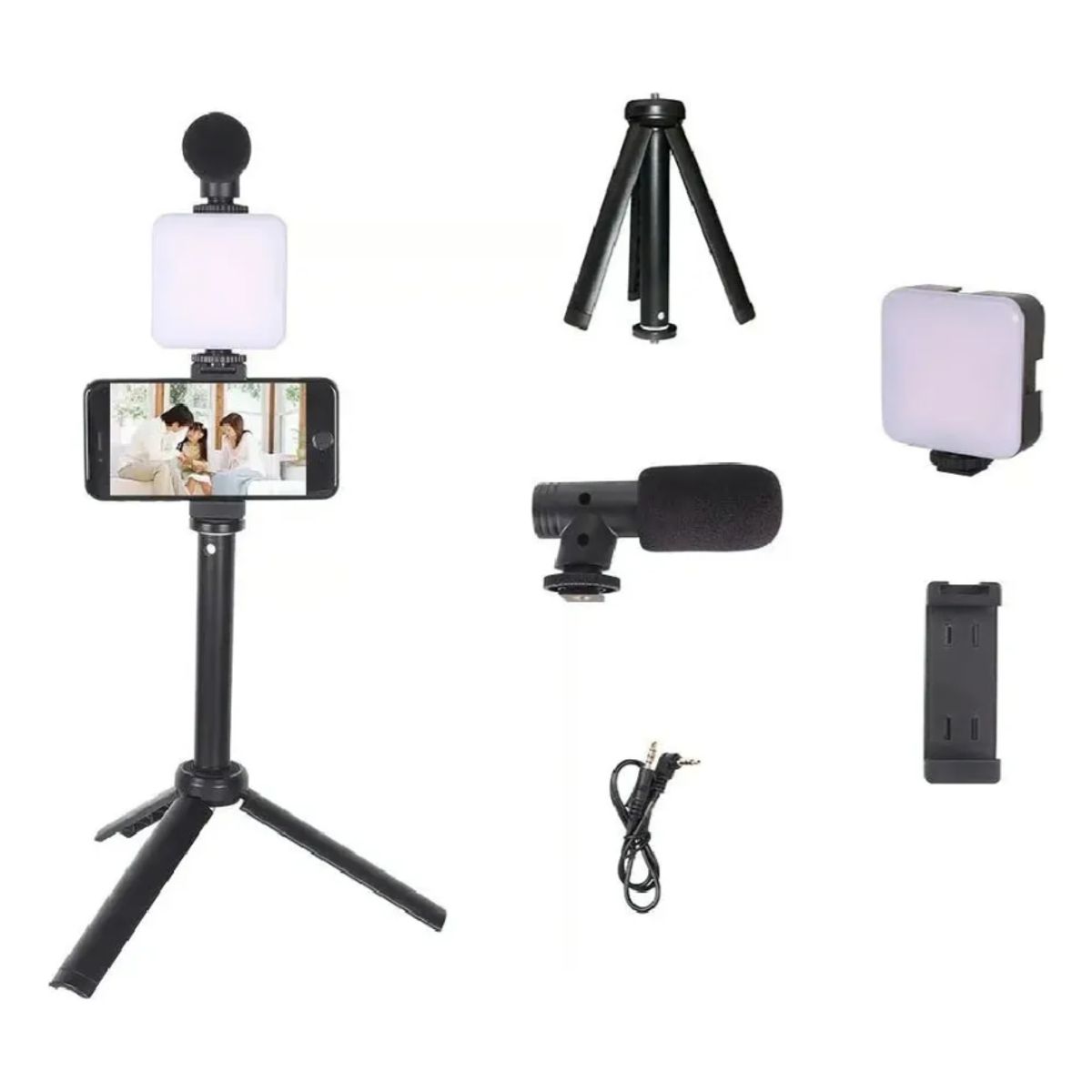 OEM - Mini Kit De Grabación Micrófono Luz Led Trípode MOD Ay-49
