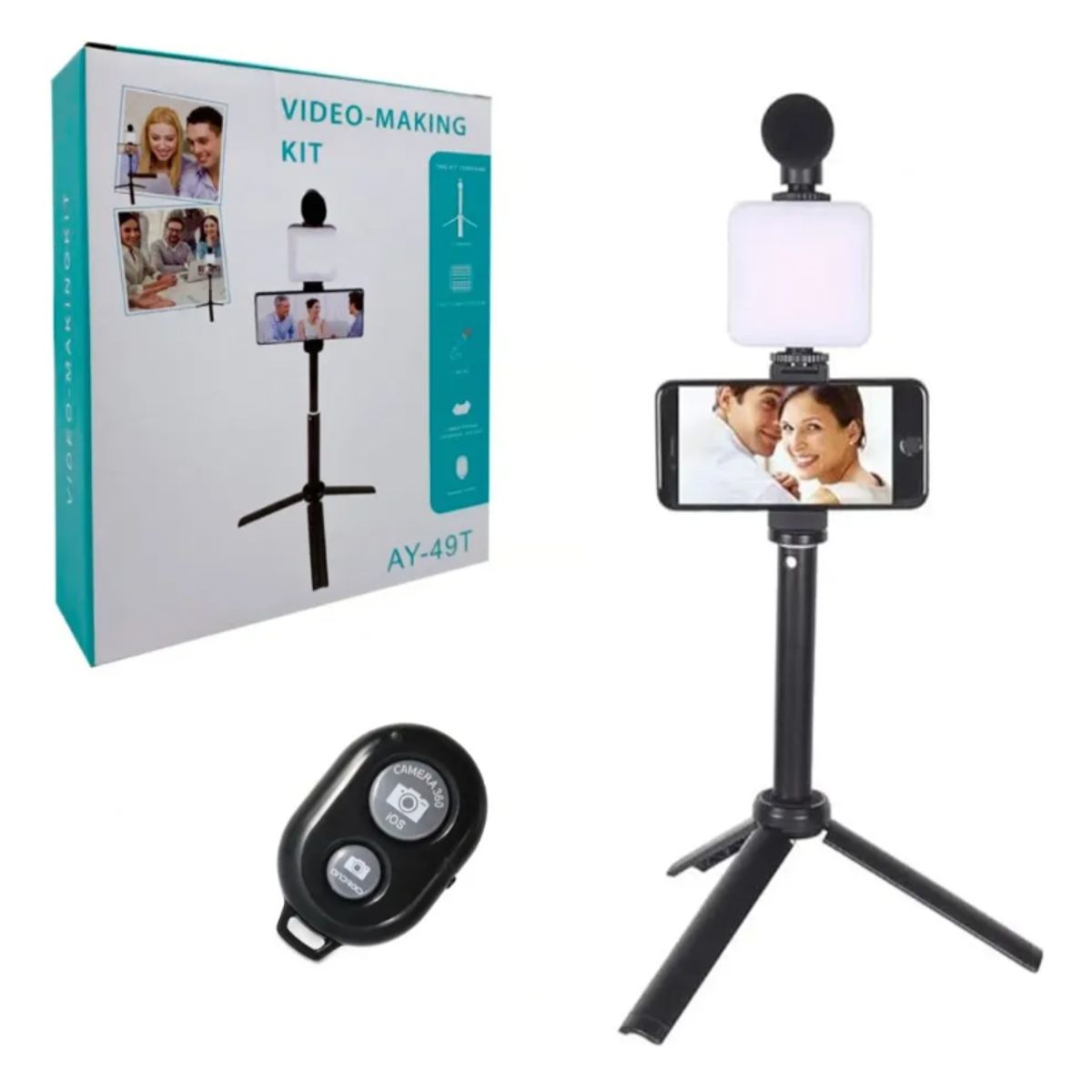 OEM - Mini Kit De Grabación Micrófono Luz Led Trípode MOD Ay-49