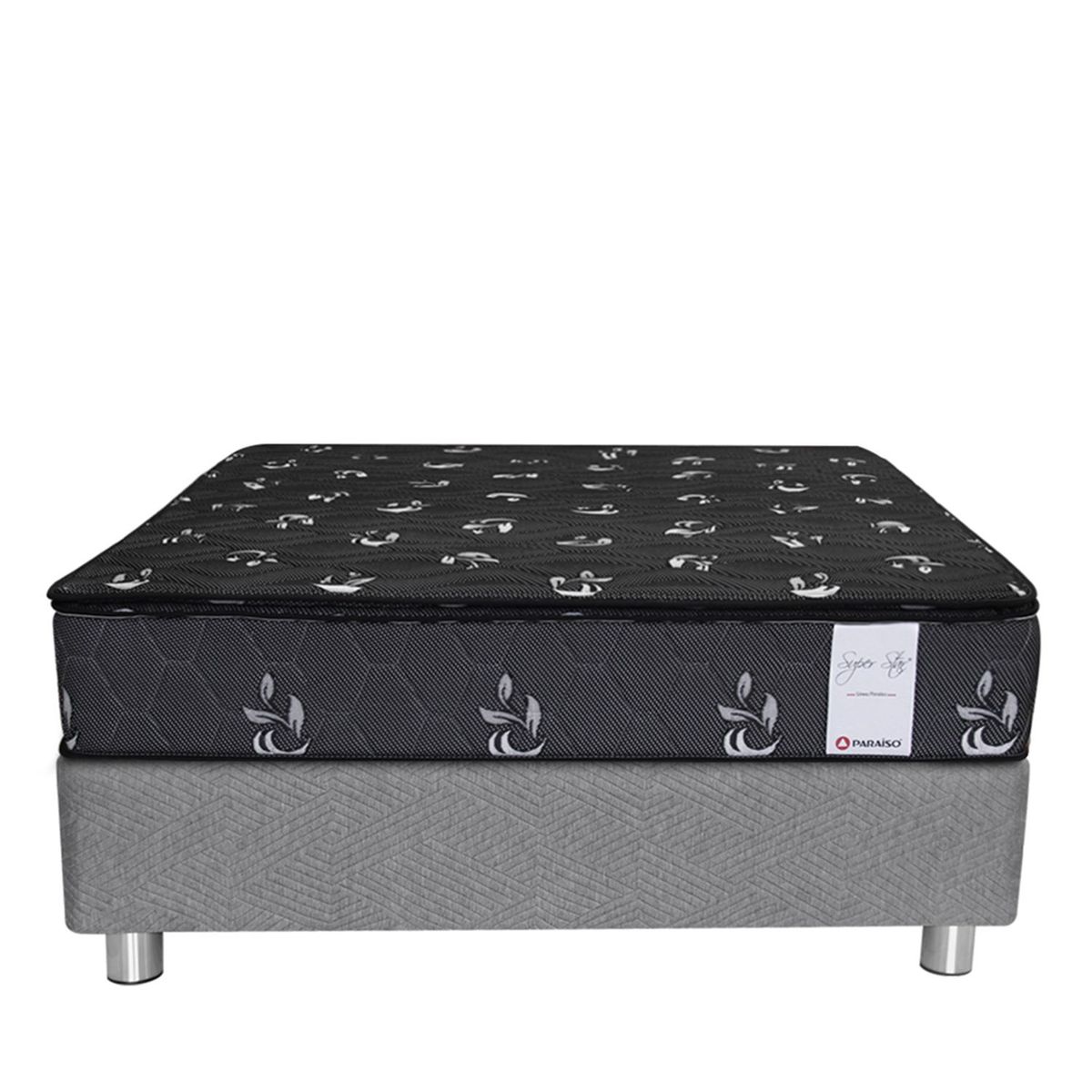 PARAISO - Cama Box Tarima Super Star Negro King + 2 Alm + Prot