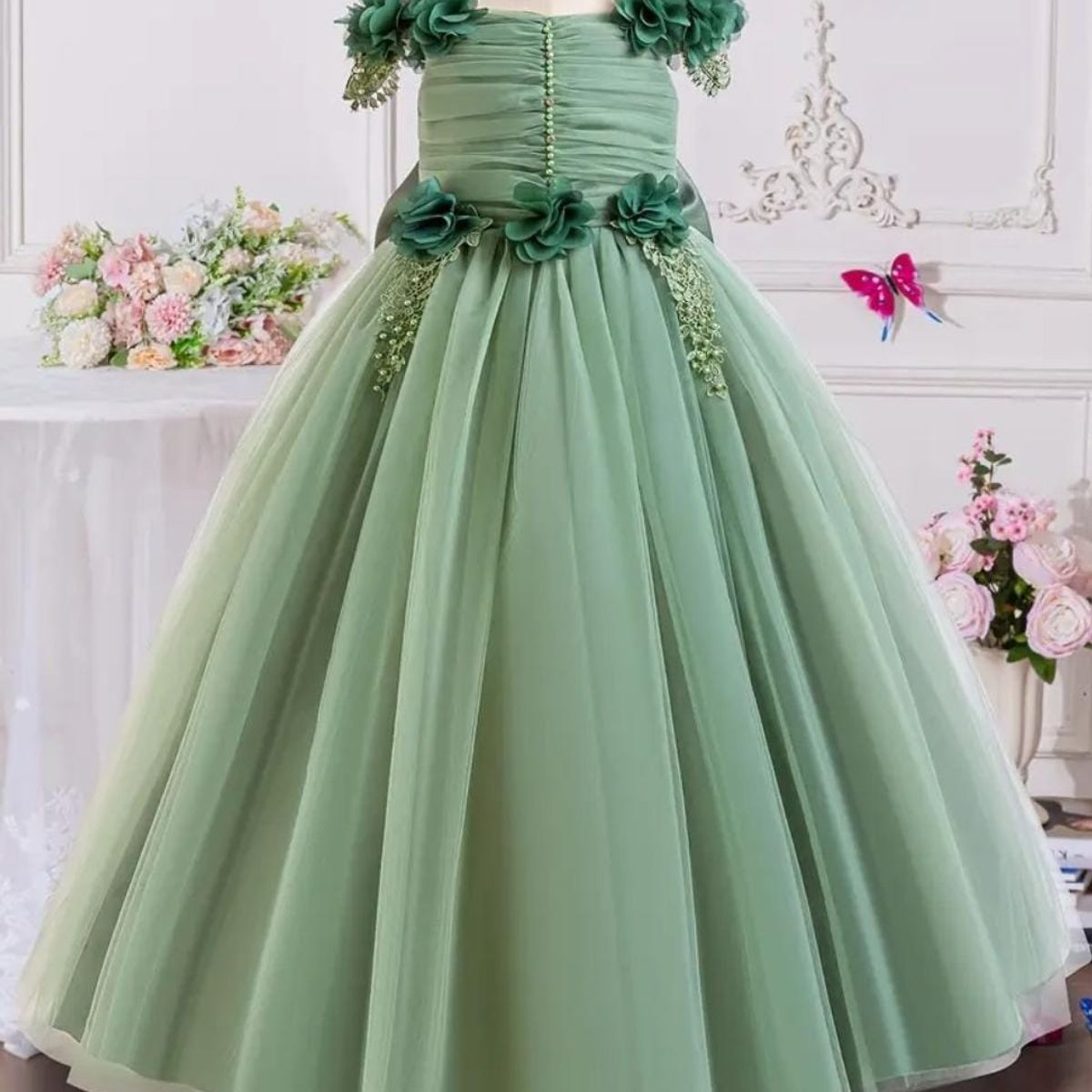 GENERICO - Vestido Niña Princesa Verde Olivo Talla 14