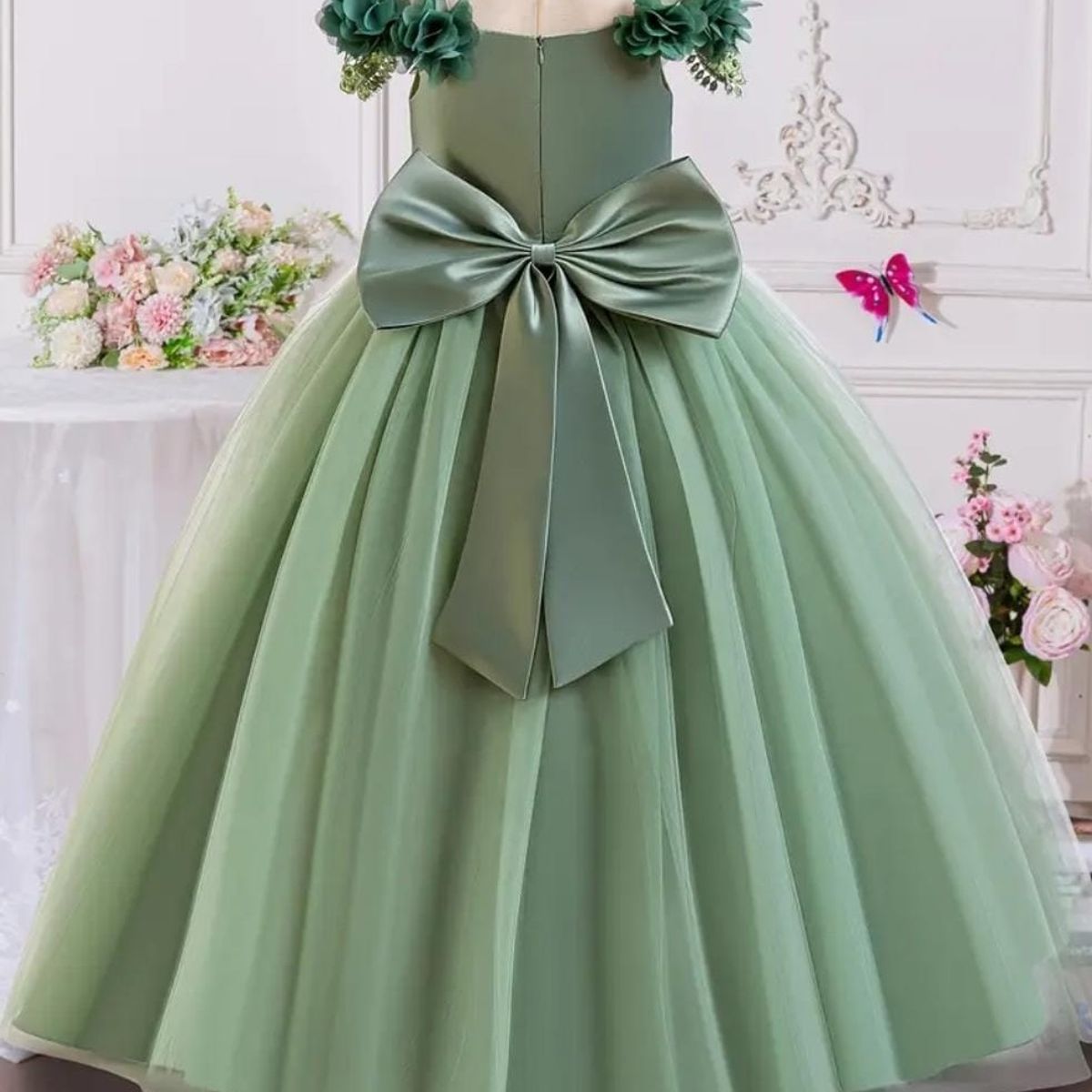 GENERICO - Vestido Niña Princesa Verde Olivo Talla 14