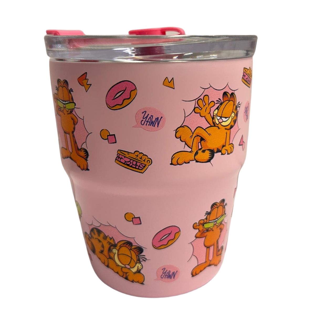 GARFIELD - Mug vaso con cañita Garfield Kawaii Chibi 480 ml rosado
