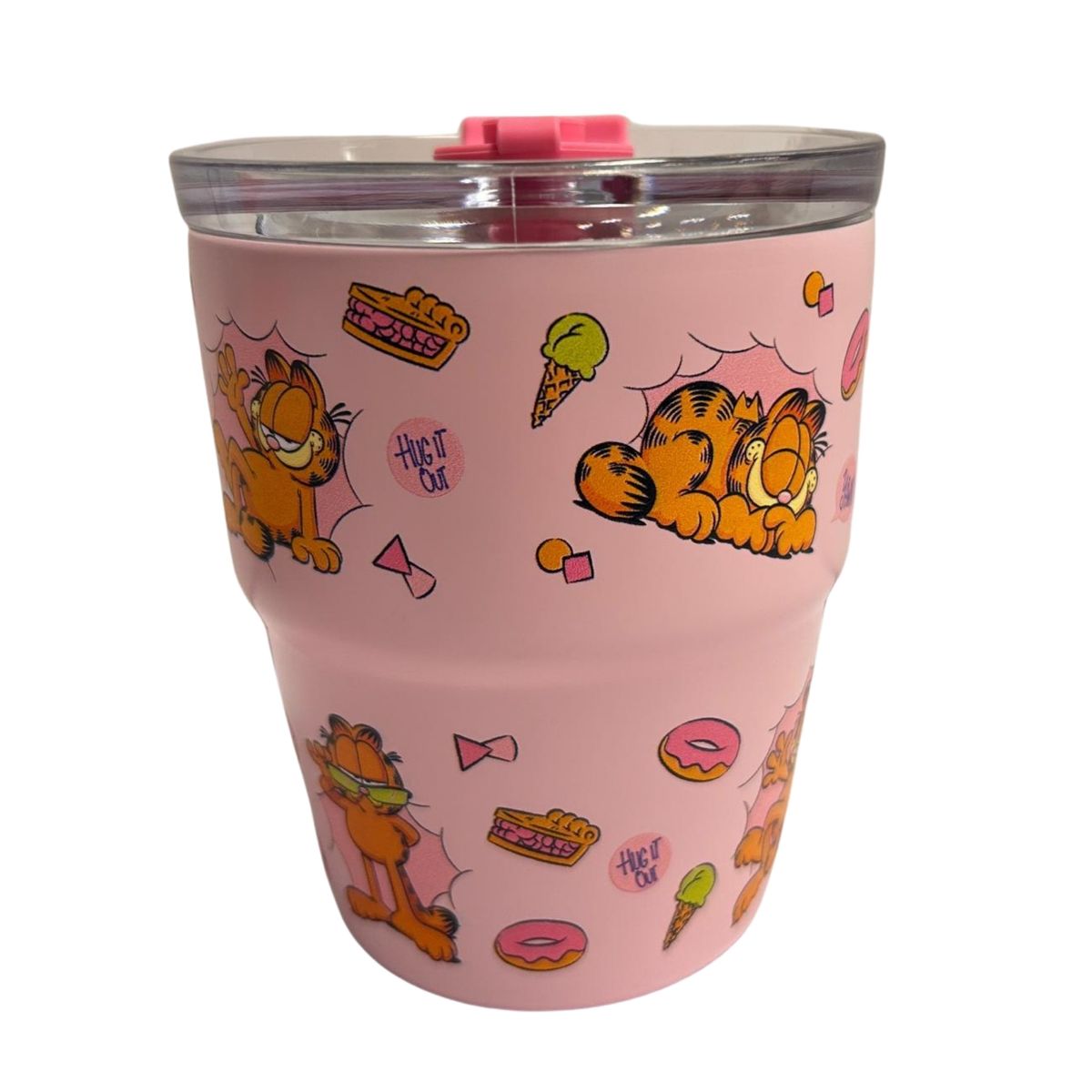 GARFIELD - Mug vaso con cañita Garfield Kawaii Chibi 480 ml rosado