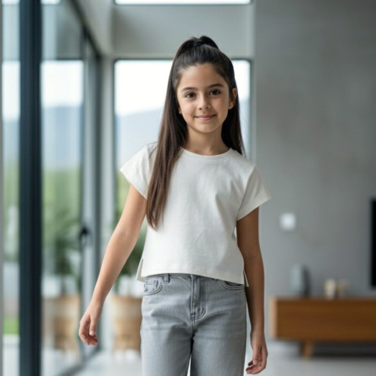 GENERICO - Polo Blanco Manga Corta Niña 100% Algodón - Angela Kids