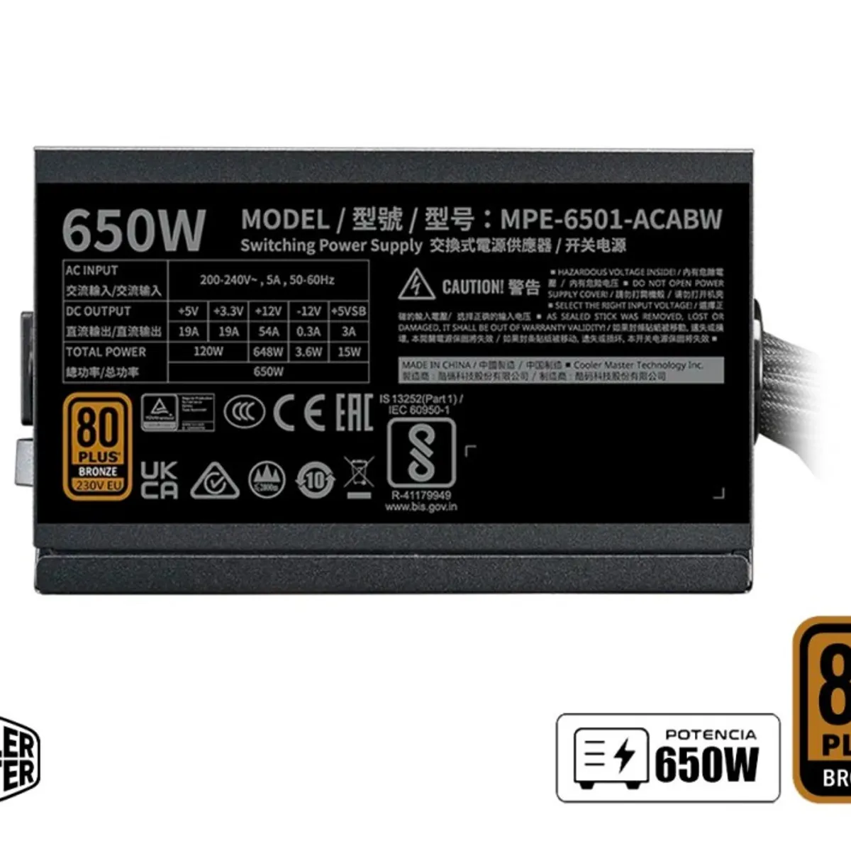 COOLER MASTER - FUENTE DE PODER COOLER MASTER 650W 80 PLUS BRONZE