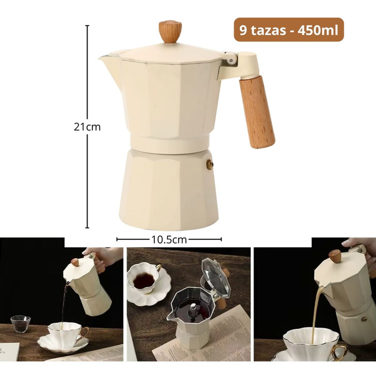 PENTHA - Cafetera Moka Italiana 9 Tazas - 450ml Crema Elegante