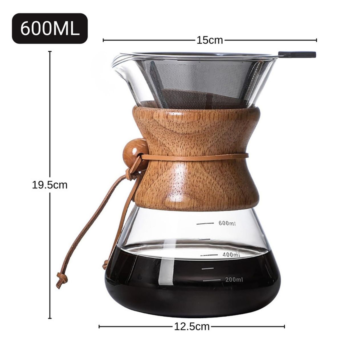 PENTHA - Cafetera Chemex Vidrio Borosilicato con Filtro 600ml