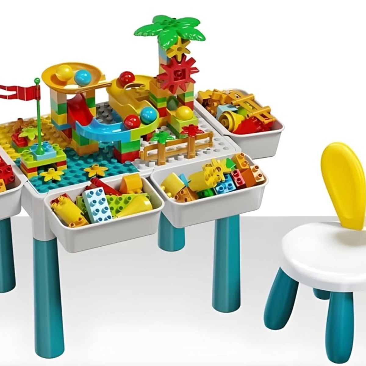 GENERICO - Mesa de actividades con bloques de construcción para niños con silla 85PCS