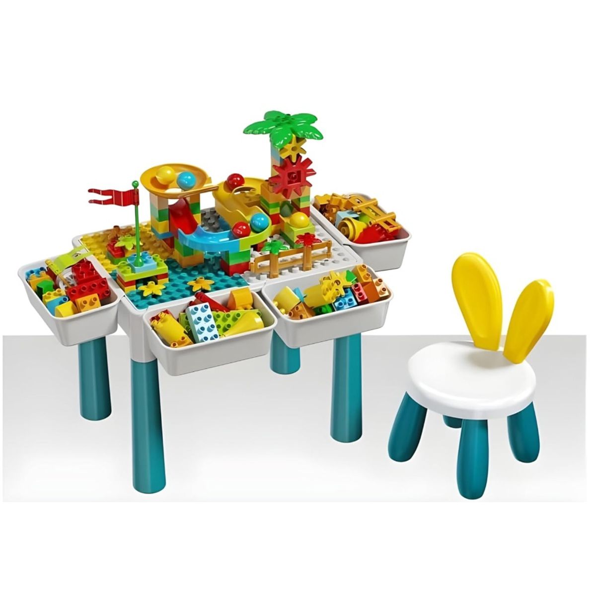 GENERICO - Mesa de actividades con bloques de construcción para niños con silla 85PCS