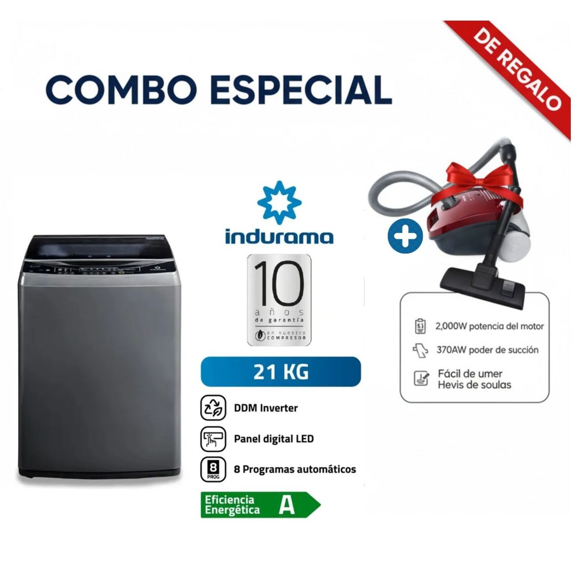 INDURAMA - LAVADORA INDURAMA 21KG CARGA SUPERIOR LRI-21CRI + ASPIRADORA SAMSUNG VCC4190V3KXZS 2000W