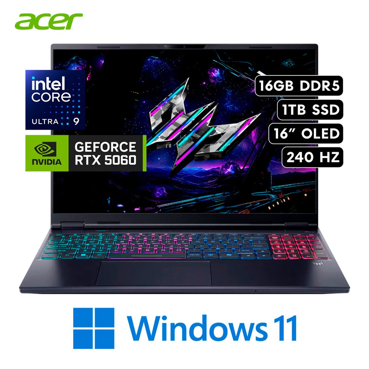 ACER - Laptop Acer Predator Helios NE016S Core Ultra 9 275HX 16GB RAM 1TB SSD RTX 5060 8GB 16"OLED W11