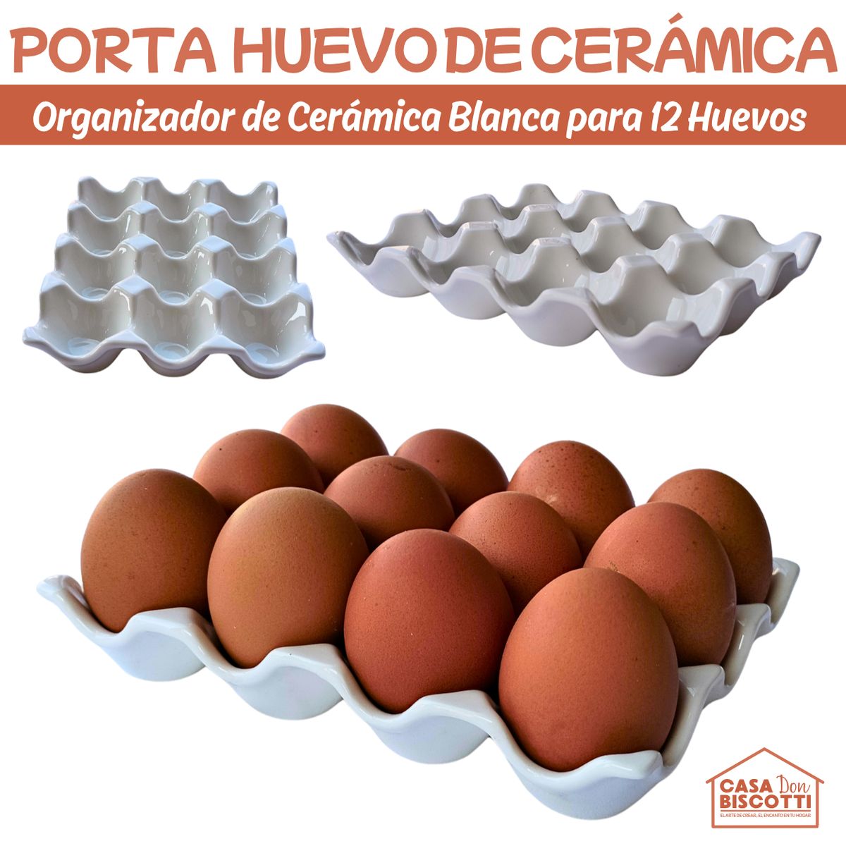 GENERICO - Contenedor Organizador de Huevos Elegante de Loza Fina Blanca - Expendedor Porta Huevos Huevera
