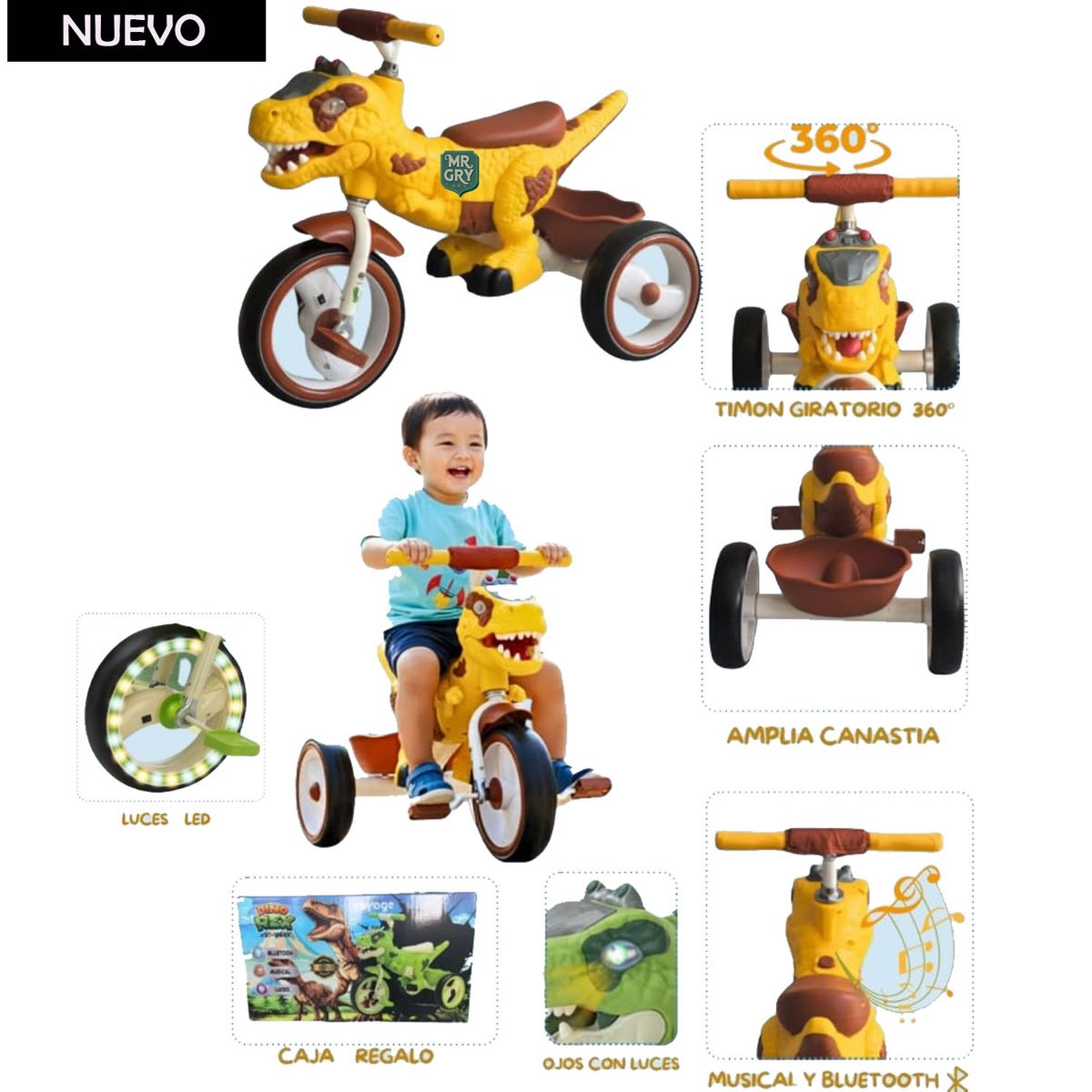 VOYAGE - Triciclo Dino Rex Voyage Musical y Luces Amarillo