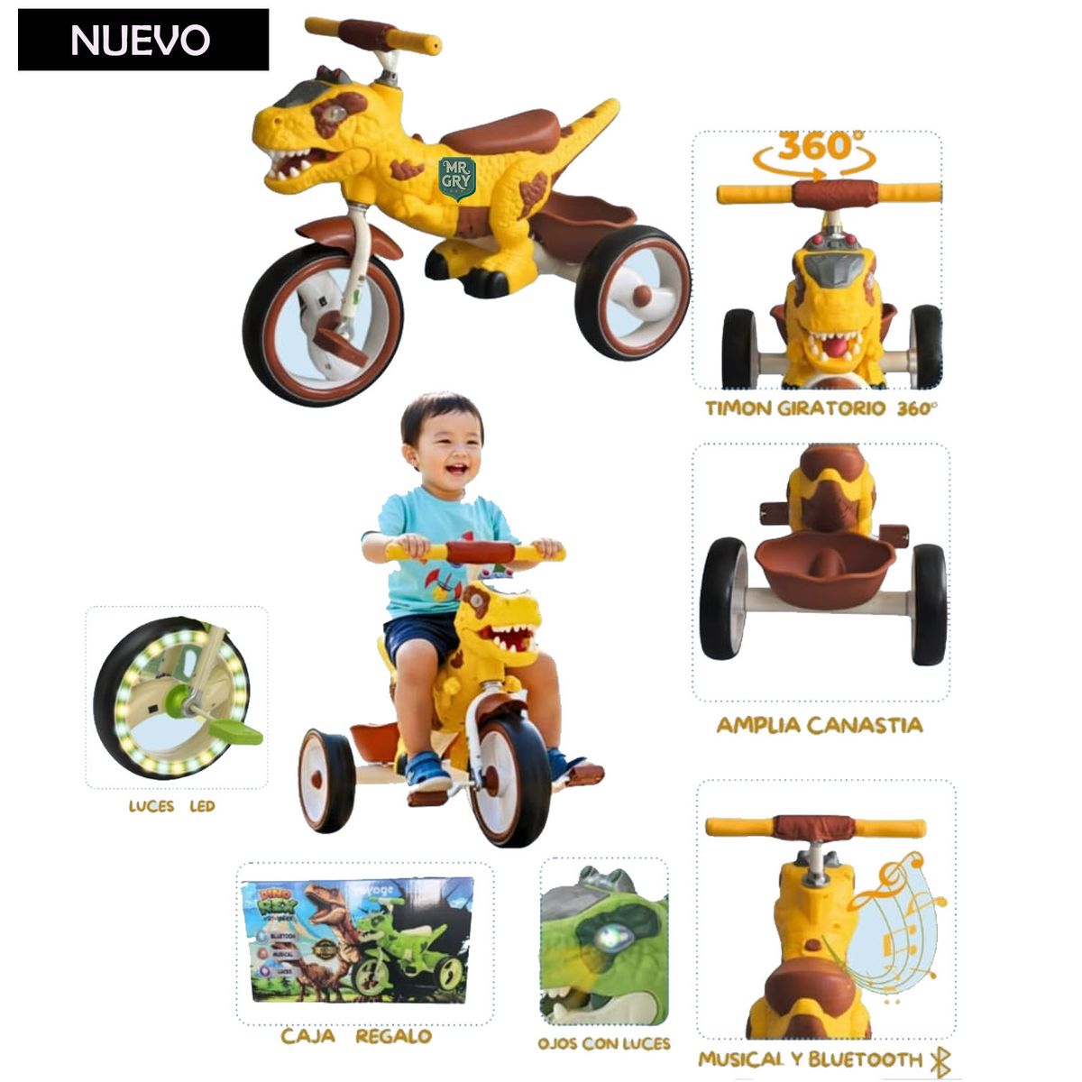 VOYAGE - Triciclo Dino Rex Voyage Musical y Luces Amarillo