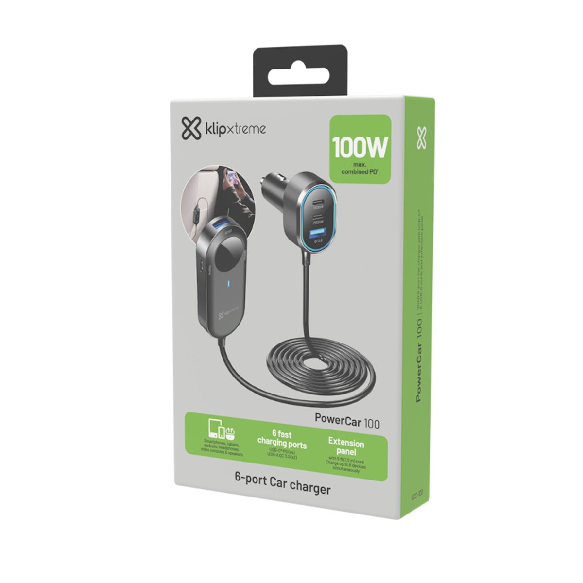 BELKIN - CARGADOR DE AUTO 6 SALIDAS CON EXTENSOR PARA ASIENTOS TRASEROS 100 WATTS - KLIPXTREME